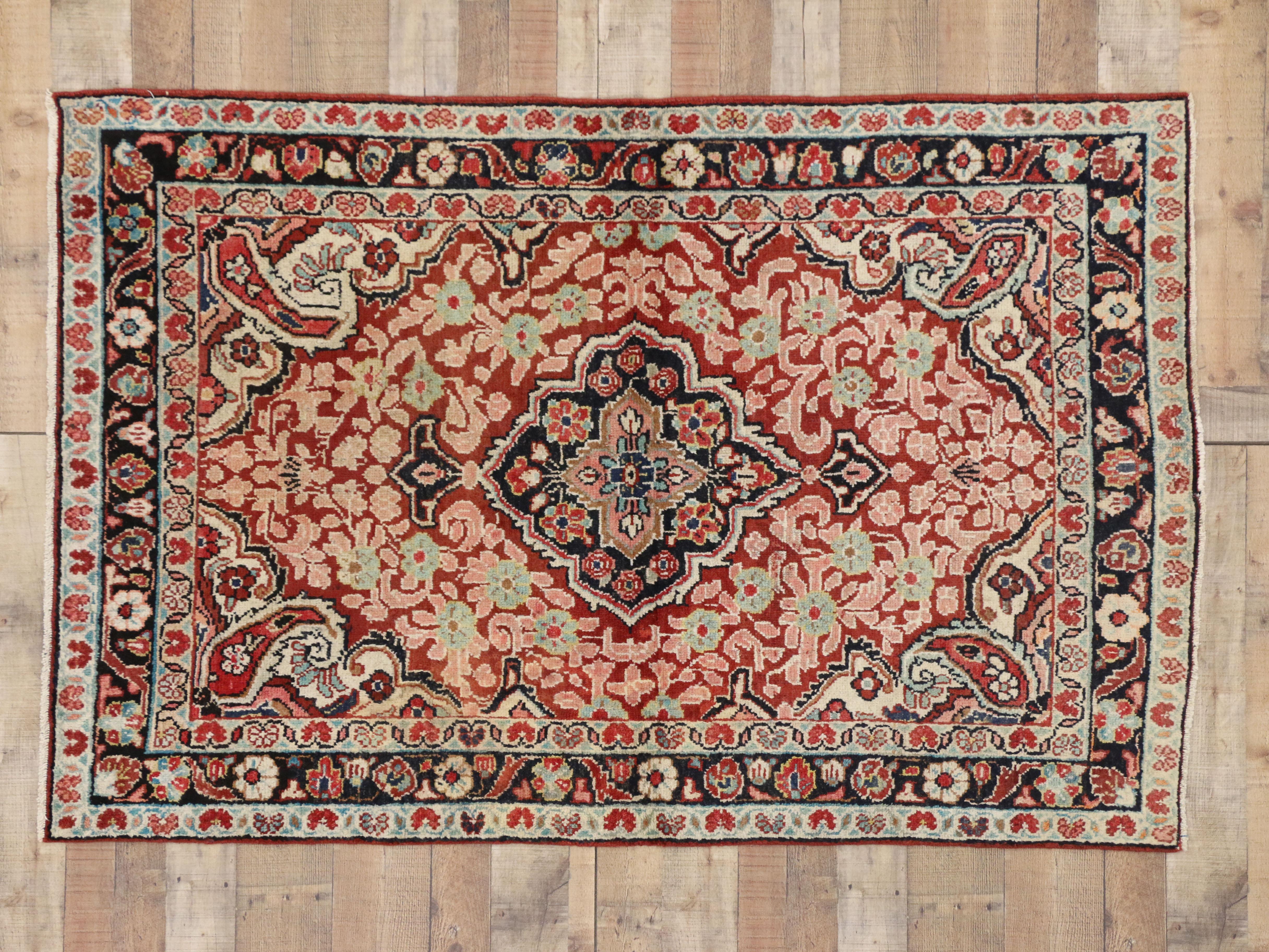 Wool Vintage Persian Mahal Accent Rug with Traditional Victorian Style For Sale