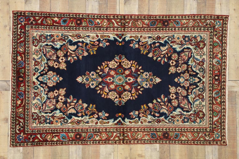 Vintage Persian Mahal Accent Rug with English Country Cottage Style For Sale at 1stDibs