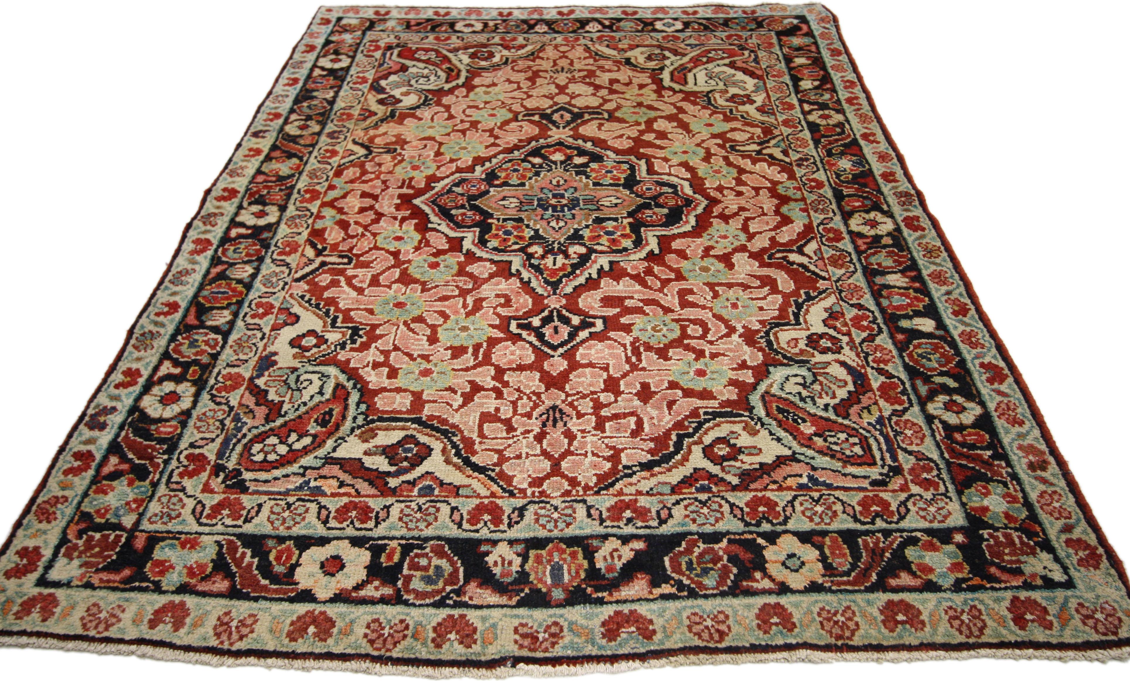 Arts and Crafts Vintage Persian Mahal Accent Rug with Traditional Victorian Style For Sale