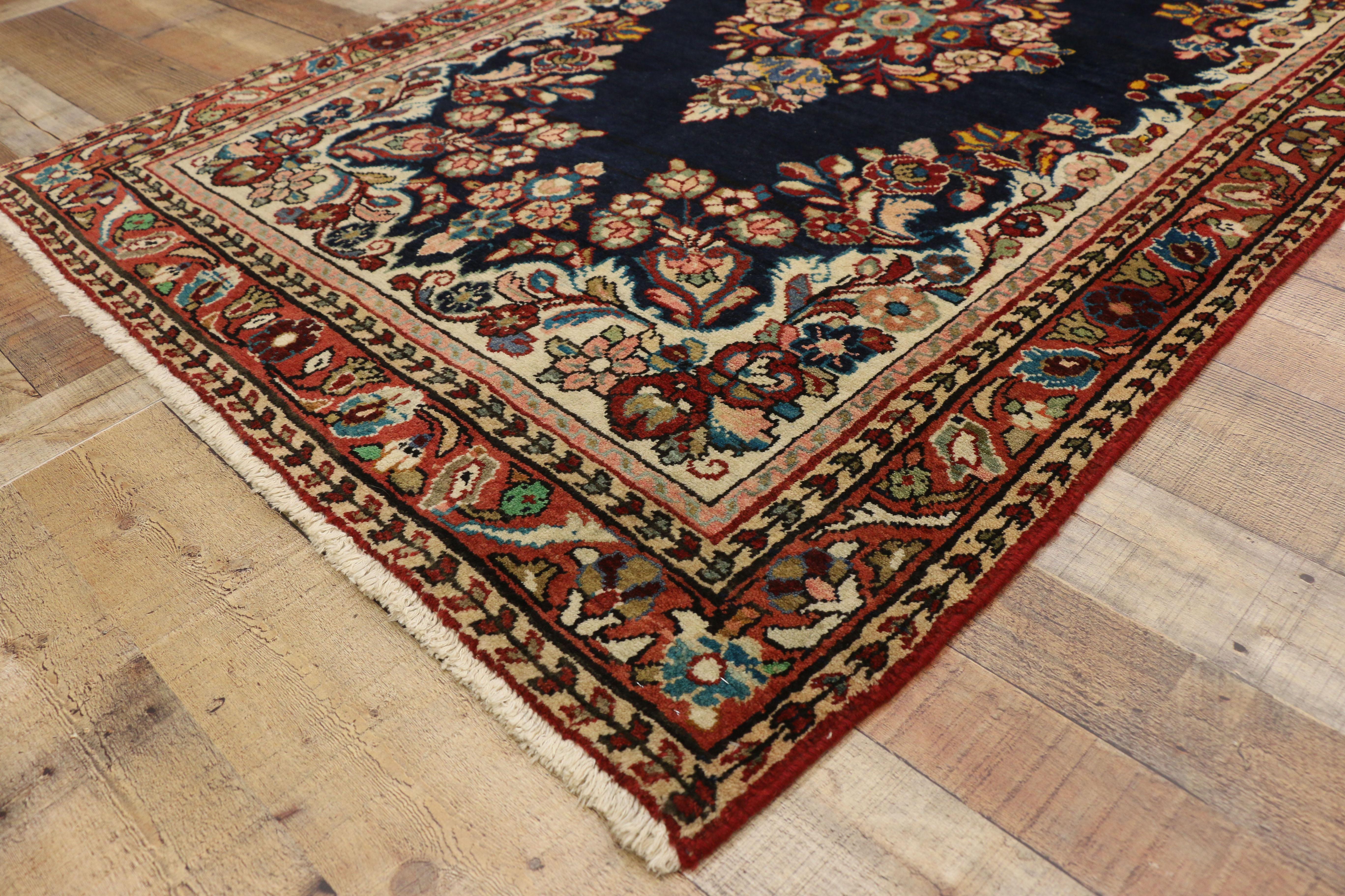 Arts and Crafts Vintage Persian Mahal Accent Rug with English Country Cottage Style For Sale
