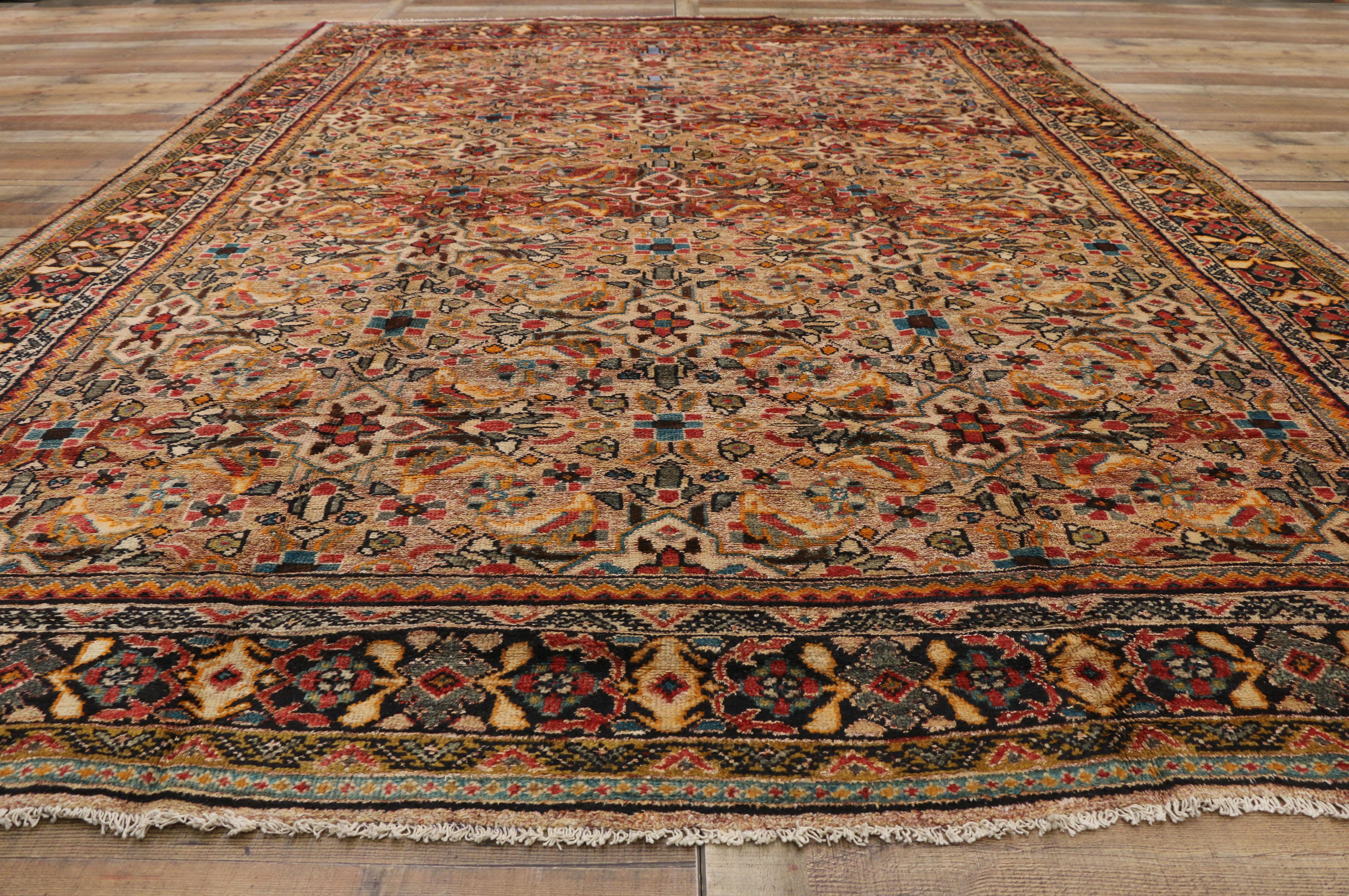 Hand-Knotted Vintage Persian Mahal Area Rug with Eclectic Modern Northwestern Style For Sale
