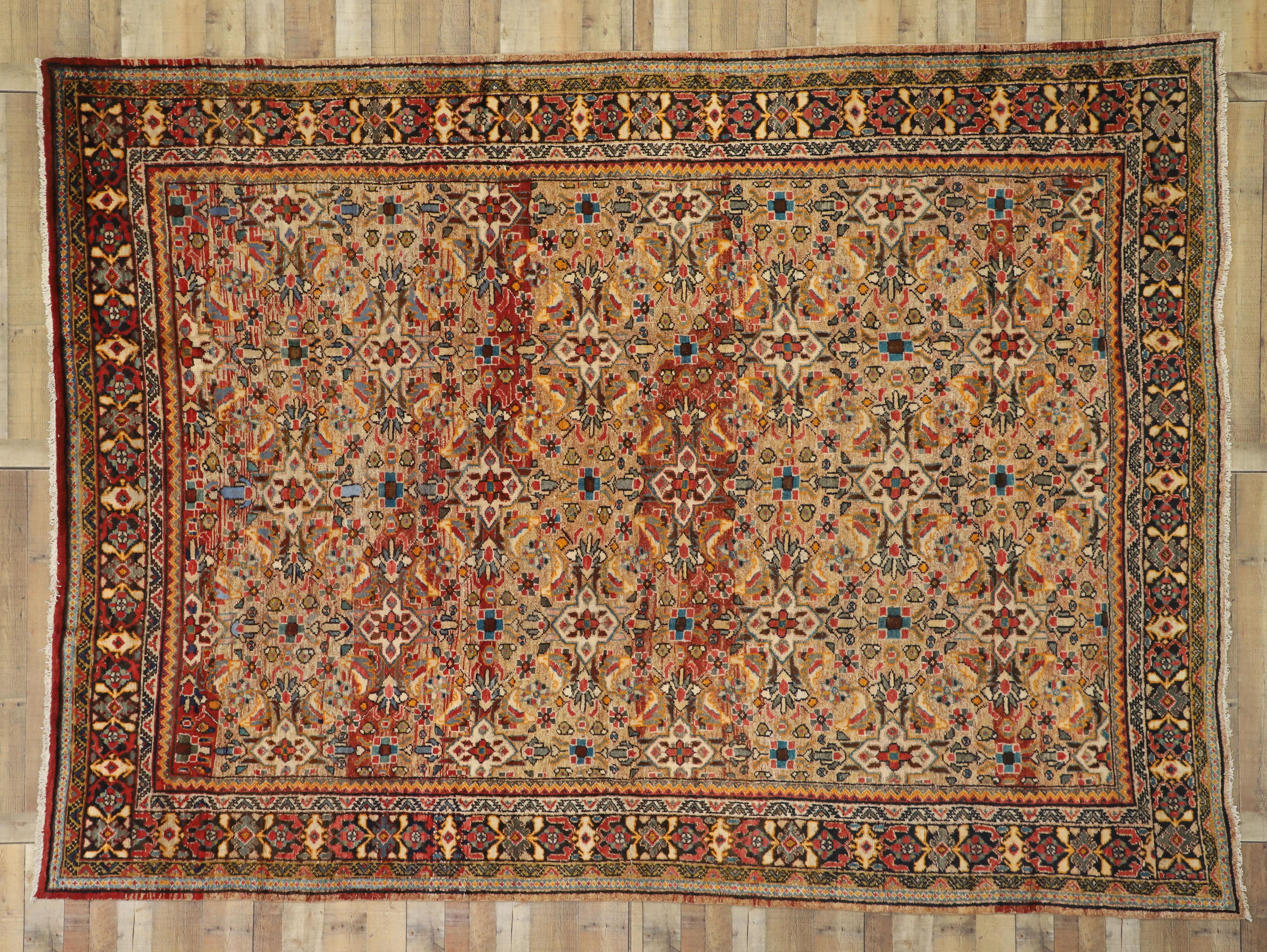 Vintage Persian Mahal Area Rug with Eclectic Modern Northwestern Style In Good Condition For Sale In Dallas, TX