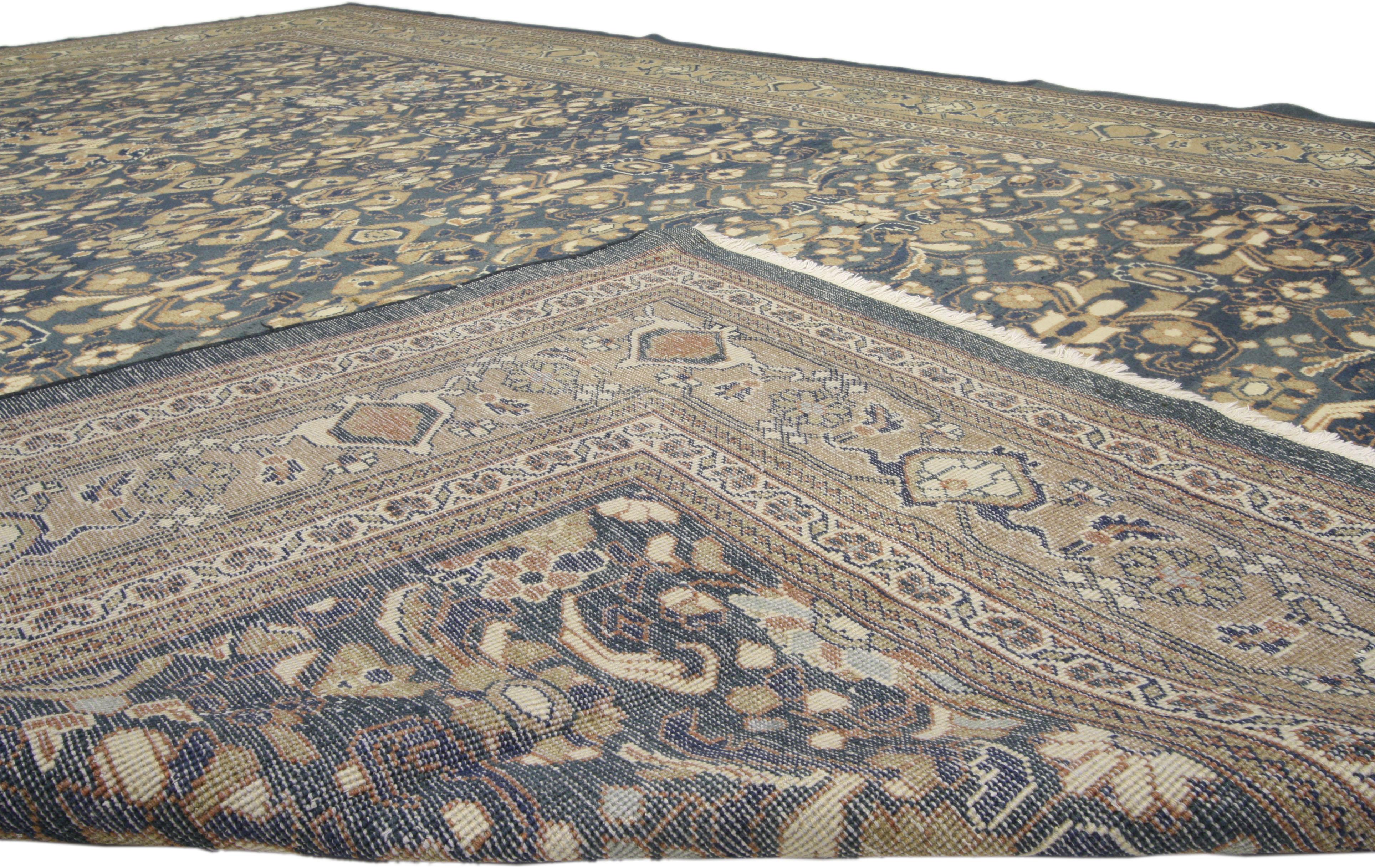 Hand-Knotted Vintage Persian Mahal Area Rug with English Traditional Style For Sale