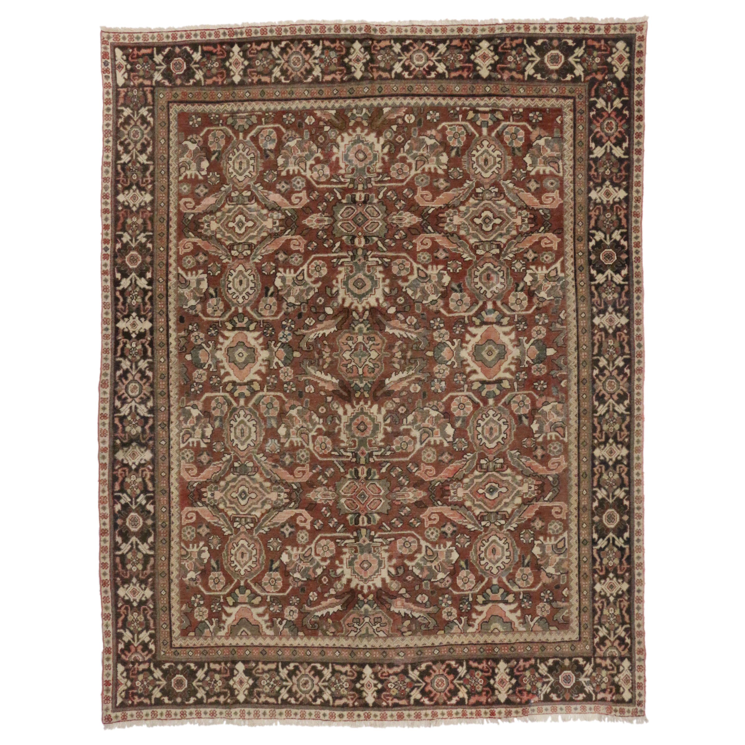 Persischer Mahal-Teppich im Vintage-Stil, warm, im Bungalow-Bauernhandwerk-Stil 