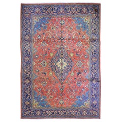 Vintage Persian Mahal Diamond Shape Medallion Design Pure Wool Hand Knotted Rug