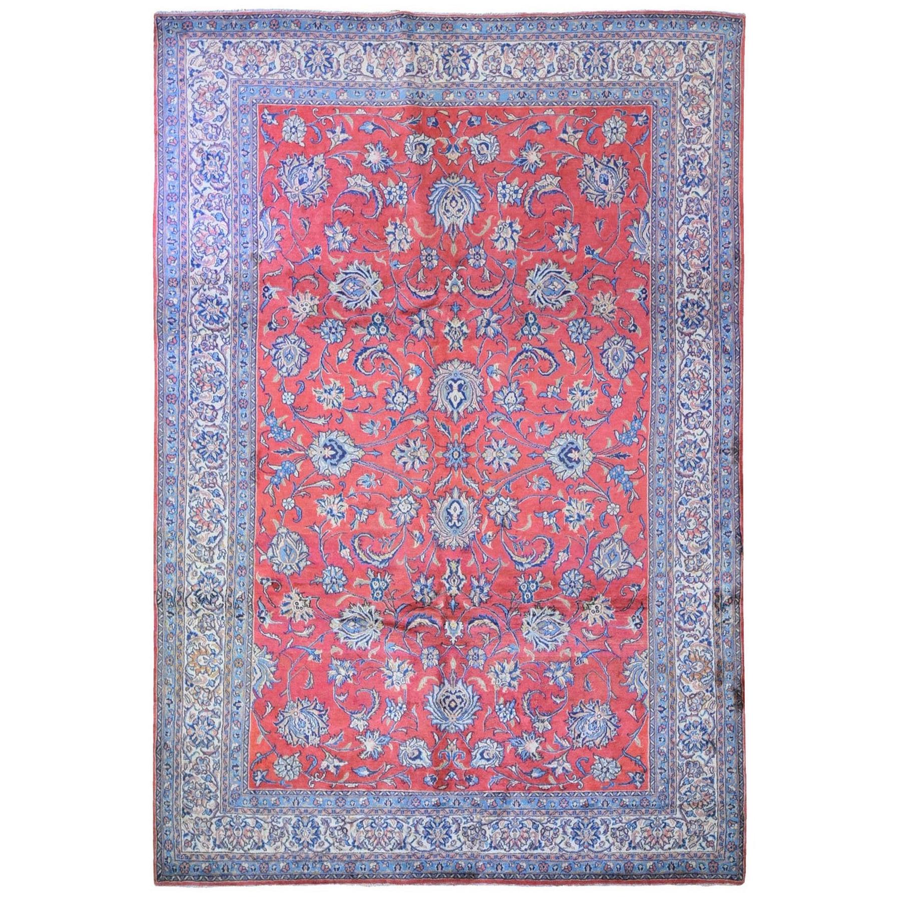 Vintage Persian Mahal Excellent Condition Persimmon Color Wool Hand Knotted Rug For Sale