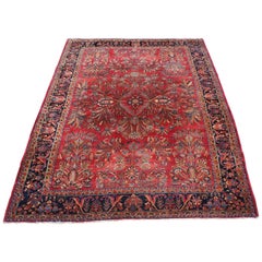 Vintage Persian Mahal Floral All-Over Wool Area Rug Carpet Reds Blues