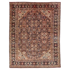 Vintage Persian Mahal Hand-Knotted Wool Area Rug - Floral In Rust