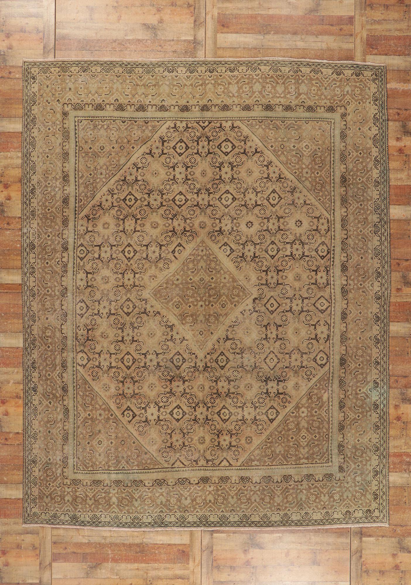 Vintage Persian Mahal Rug, Earth-Tone Elegance Meets Cohesive Coziness For Sale 5