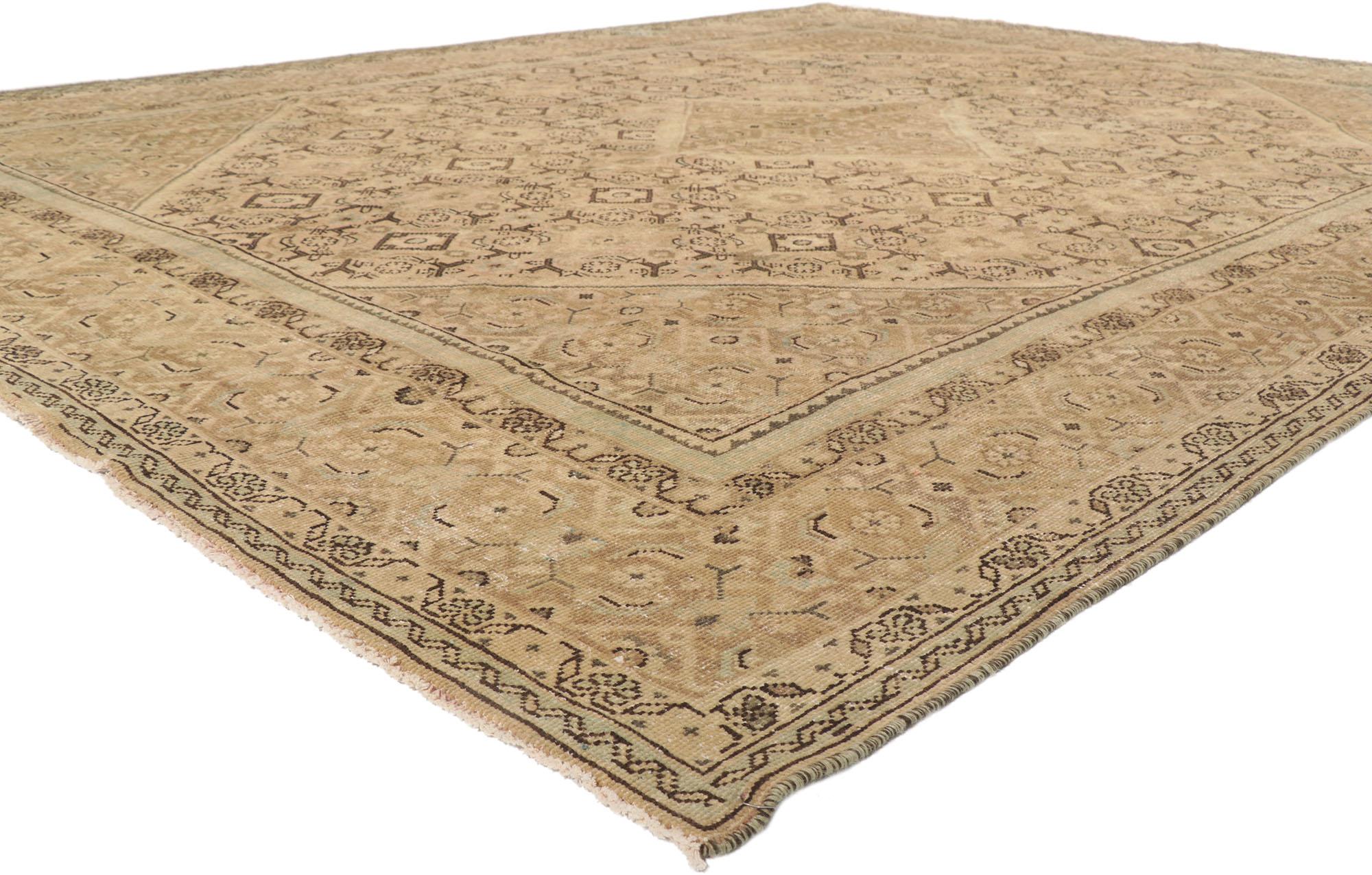 Wool Vintage Persian Mahal Rug, Earth-Tone Elegance Meets Cohesive Coziness For Sale