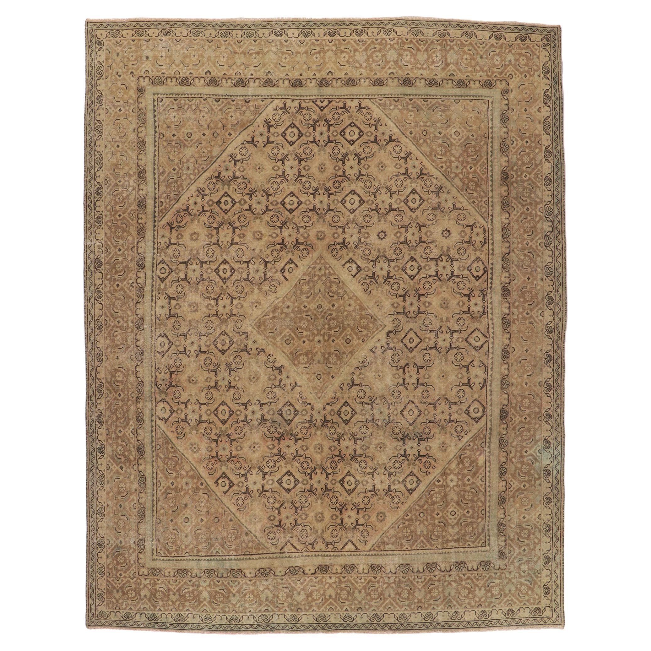 Vintage Persian Mahal Rug, Earth-Tone Elegance Meets Cohesive Coziness For Sale