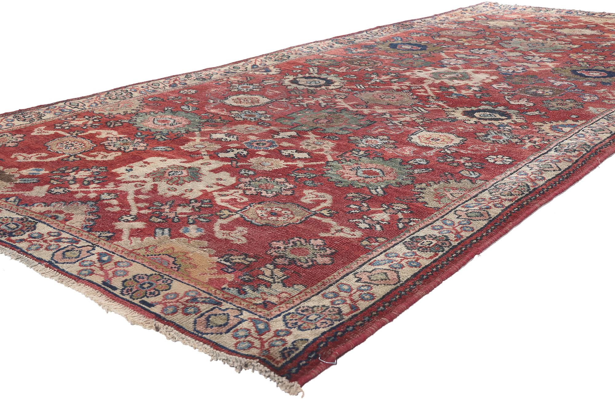 75346 Rustic Vintage Persian Mahal Rug, 04'04 X 10'02.
Rustic sensibility meets effortlessly chic in this vintage Persian Mahal rug. The distinctive design and traditional color palette woven into this piece work together creating a rustic yet