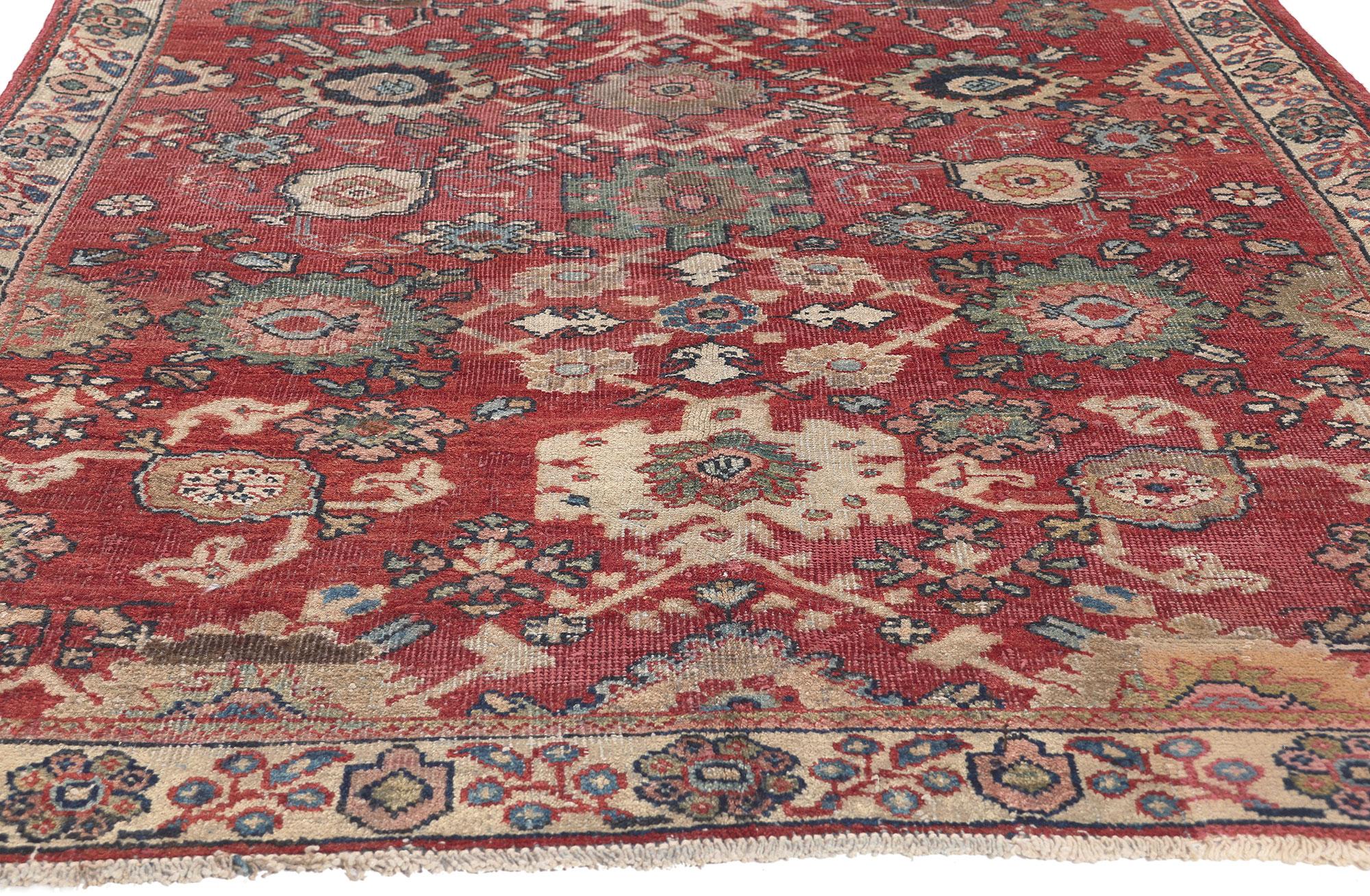 Vintage Persian Mahal Rug, Effortlessly Chic Meets Rustic Sensibility In Distressed Condition For Sale In Dallas, TX