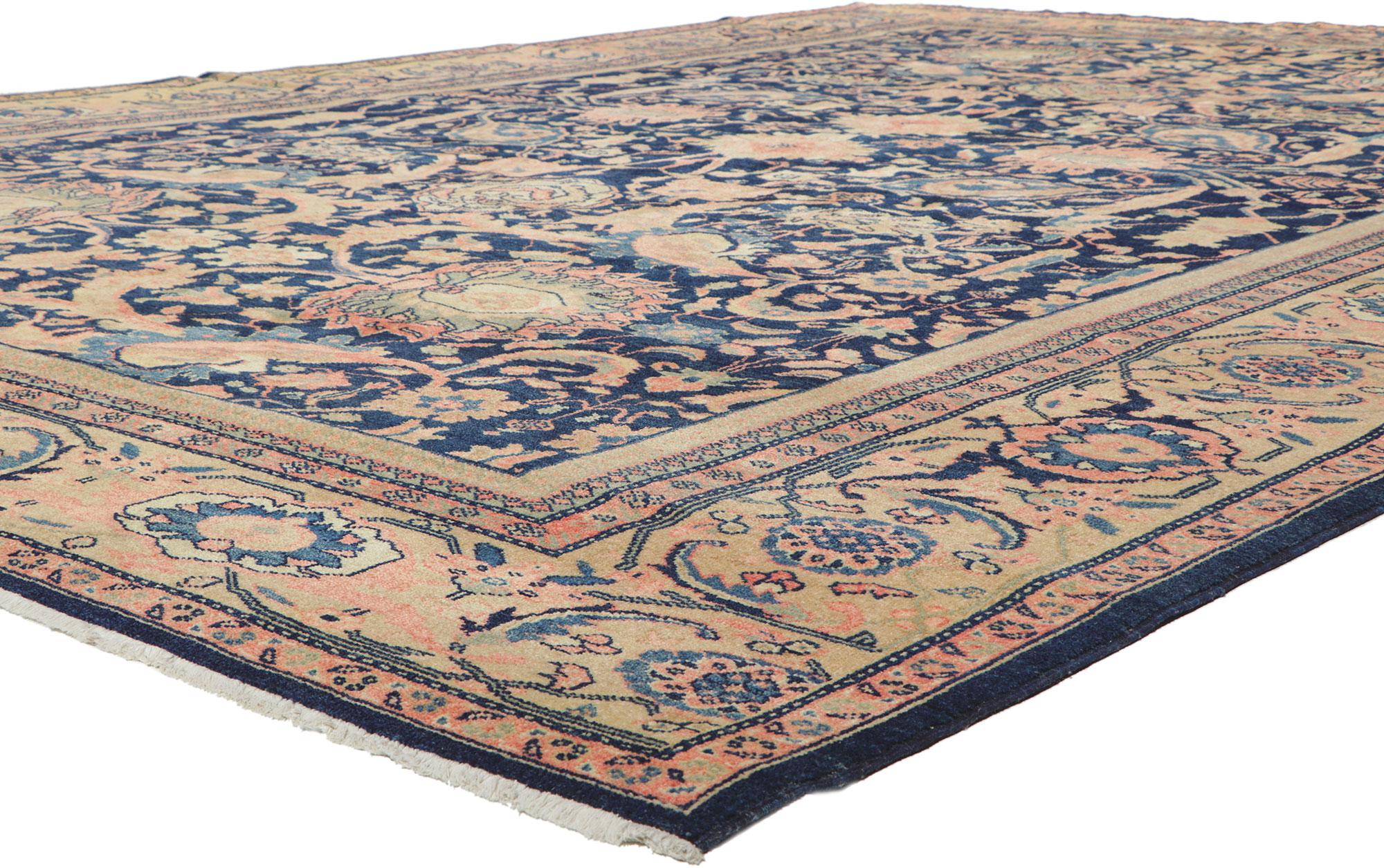 78350 Vintage Persian Mahal Rug, 11'09 x 16'04.
Sophisticated serenity meets Elizabethan elegance in this hand knotted wool vintage Persian Mahal rug. Oh, the magesty of this woven wonder, a masterpiece of Persian enchantmennet. This vintage Persian