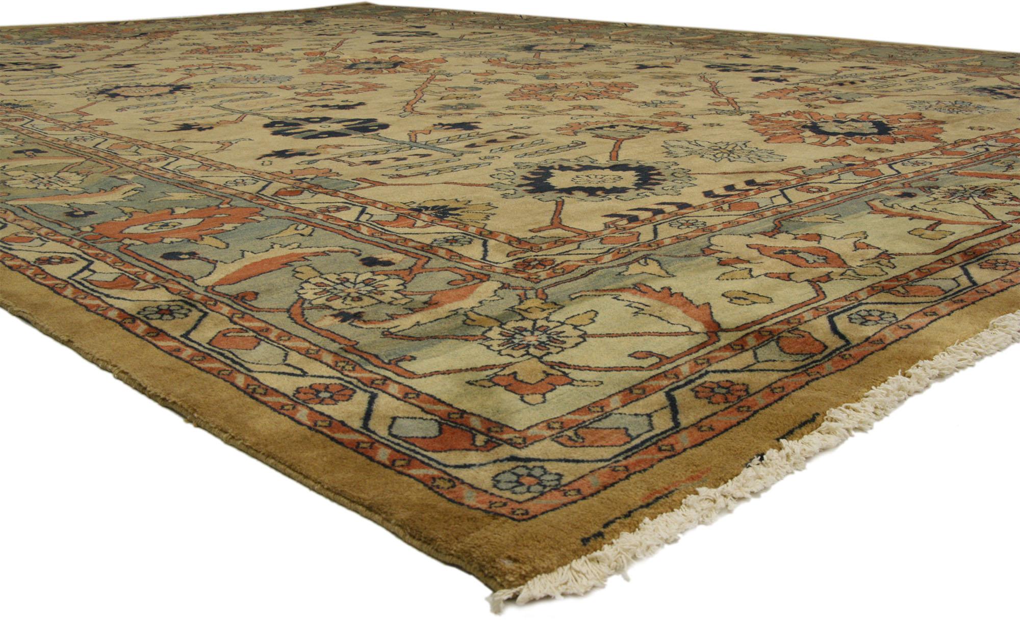 75828 Oversized Vintage Mahal Persian Rug, 13'04 x 18'04. With architectural elements of rectilinear lines combined with curved forms, this hand knotted wool vintage Persian Mahal rug embodies Arts and Craft style. The vintage Persian Mahal rug is