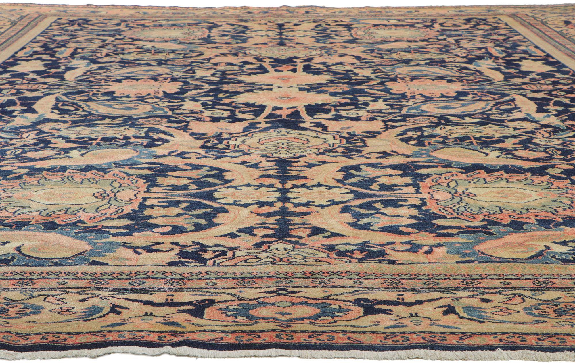 Hand-Knotted Vintage Persian Mahal Rug, Sophisticated Serenity Meets Elizabethan Elegance For Sale