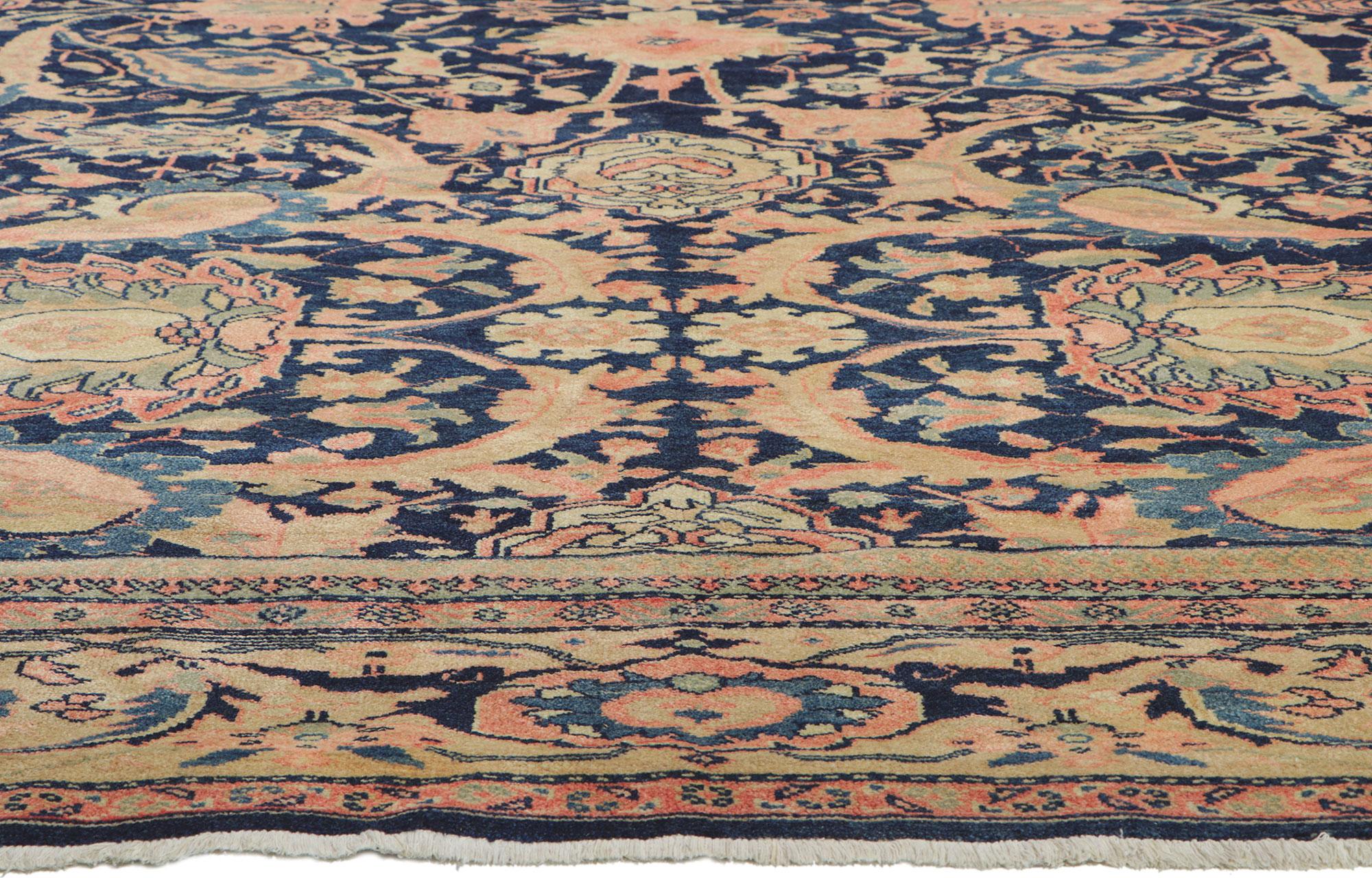 Vintage Persian Mahal Rug, Sophisticated Serenity Meets Elizabethan Elegance In Good Condition For Sale In Dallas, TX