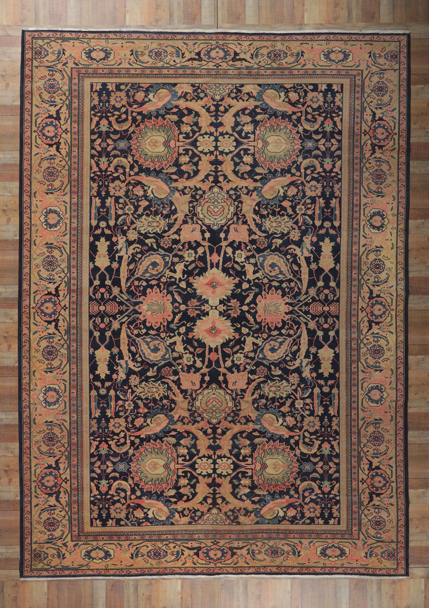 Vintage Persian Mahal Rug, Sophisticated Serenity Meets Elizabethan Elegance For Sale 1