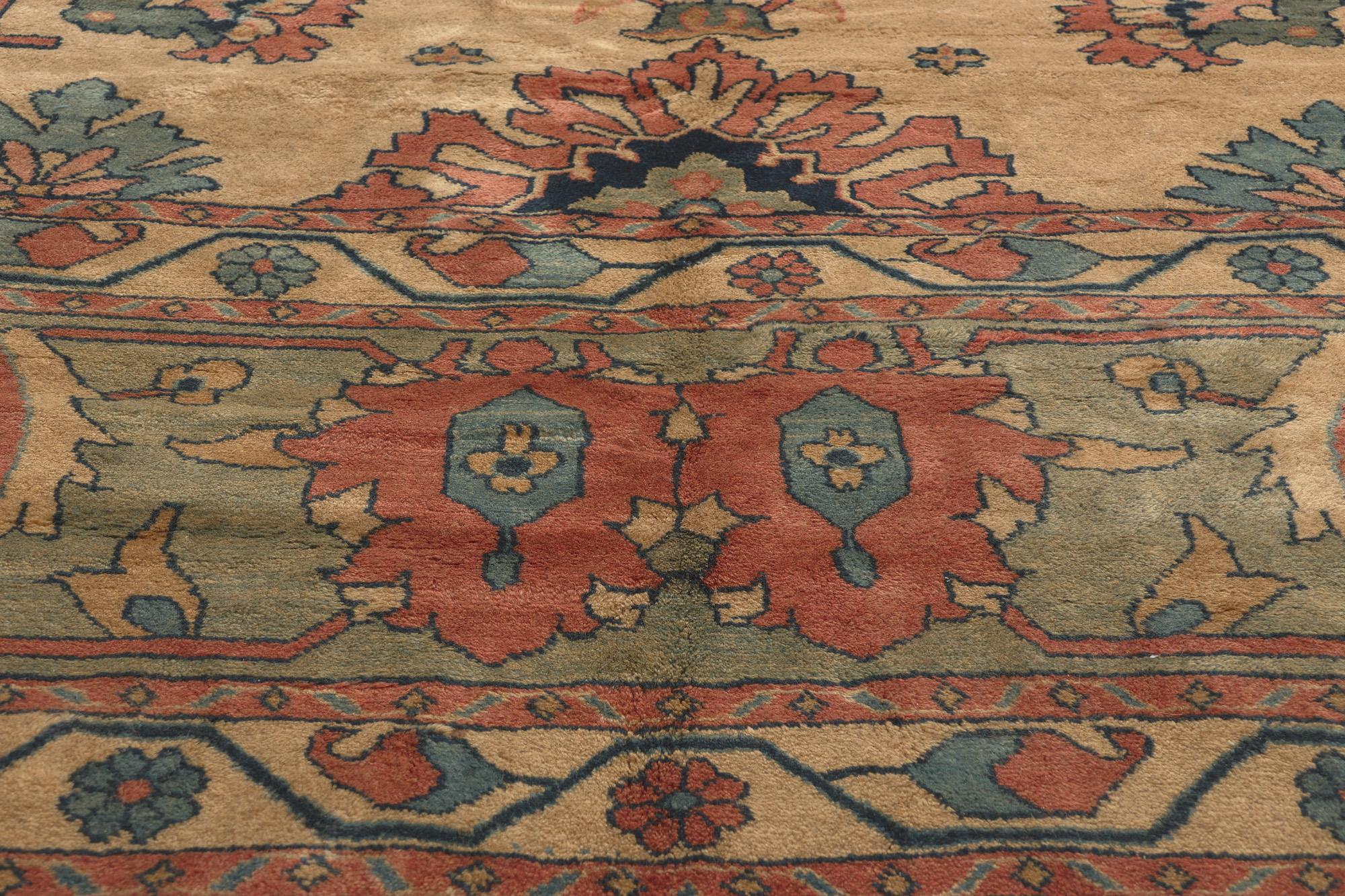 Annodato a mano Tappeto Mahal persiano vintage in tonalità terra, 13'04 x 18'04 in vendita