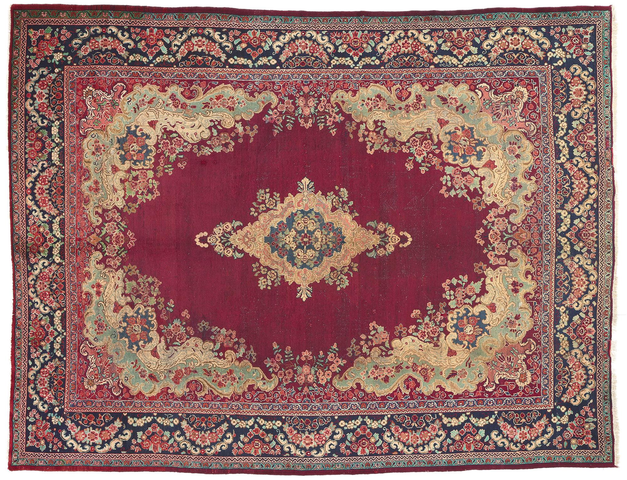 Vintage Persian Mahal Rug, French Rococo Meets Relaxed Refinement For Sale 3