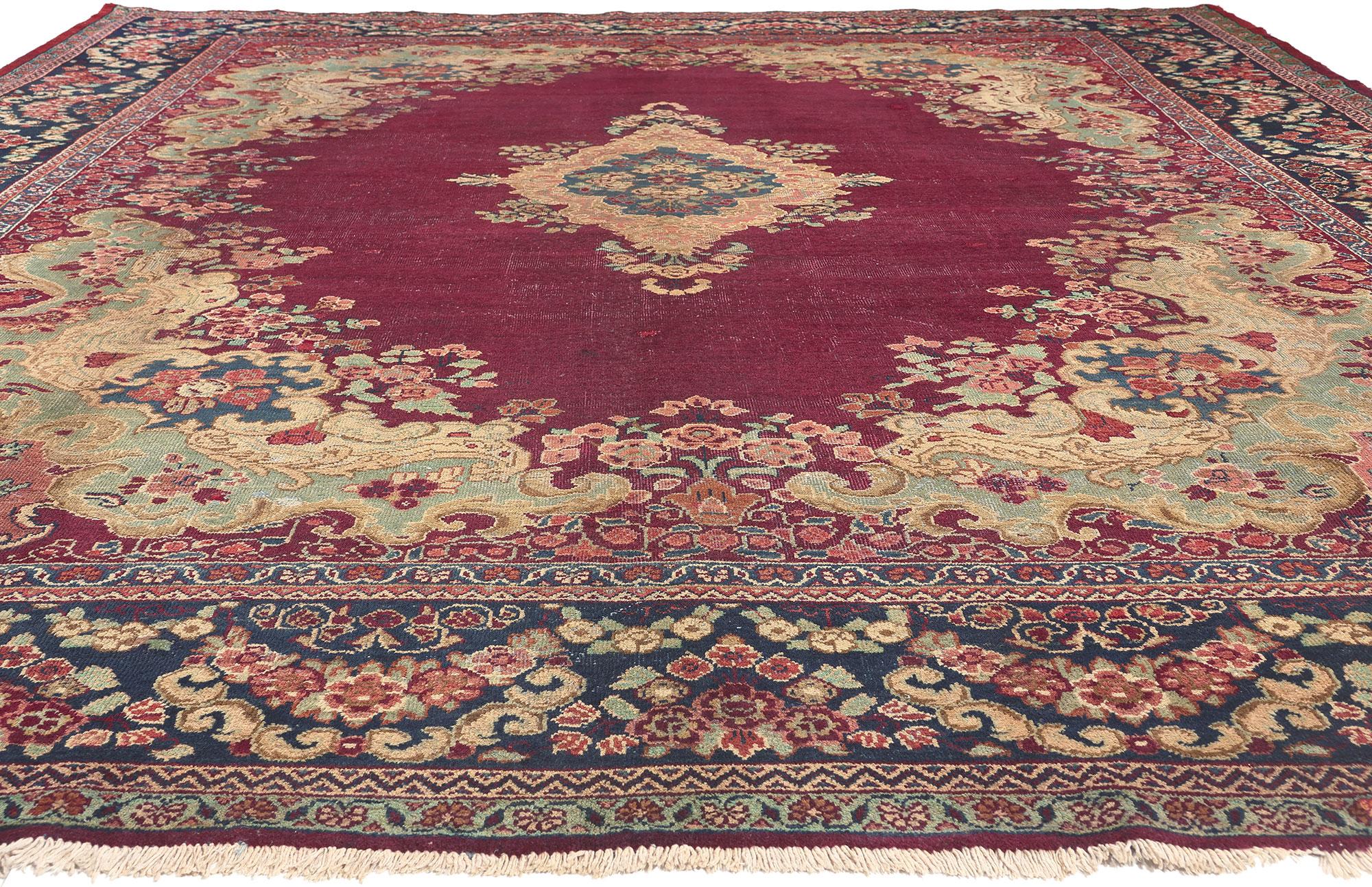 Kirman Vintage Persian Mahal Rug, French Rococo Meets Relaxed Refinement For Sale