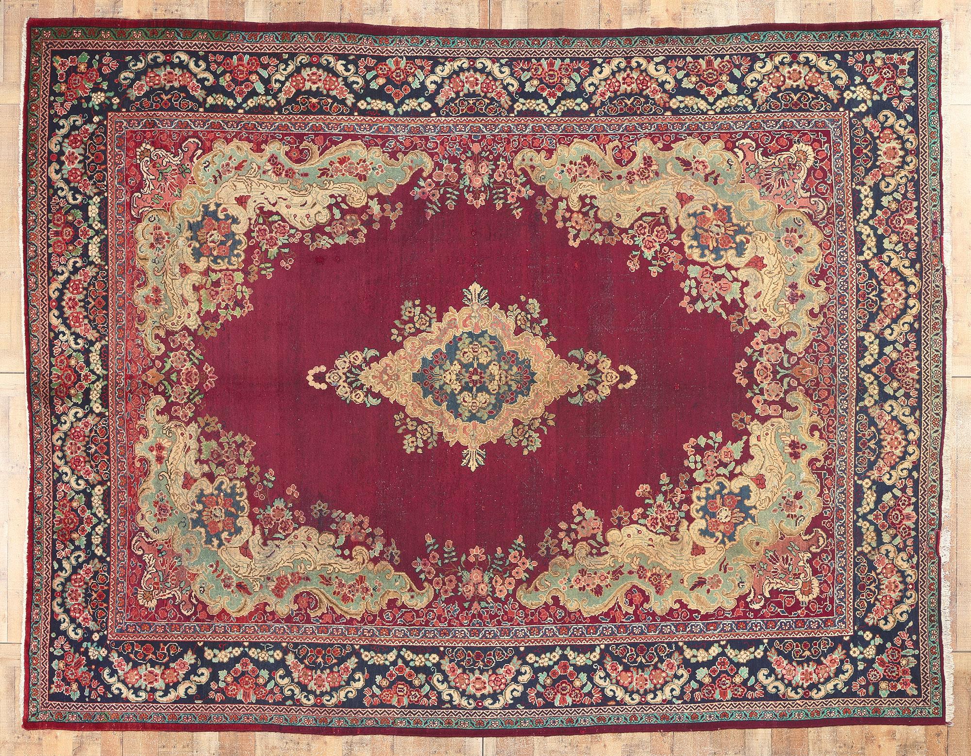 Vintage Persian Mahal Rug, French Rococo Meets Relaxed Refinement For Sale 2