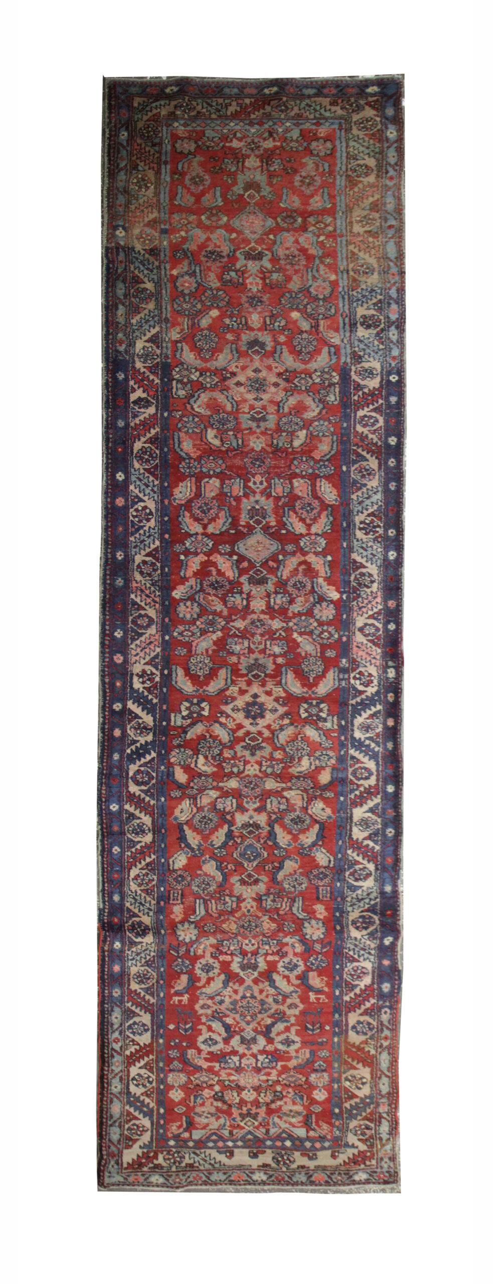 Handgefertigter Vintage-Teppich Harati-Muster roter Stair-Läufer CHR68, Vintage