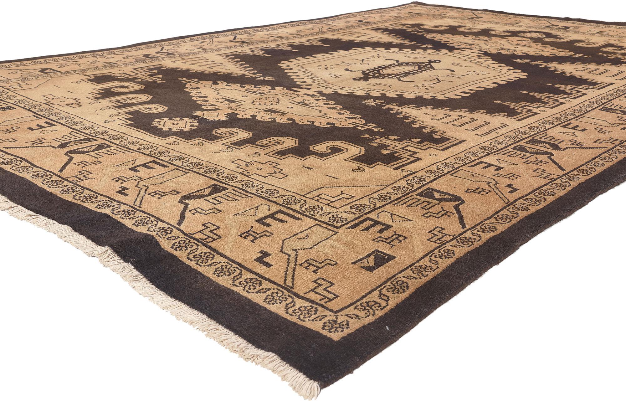 75843 Vintage Persian Mahal Rug, 07'01 X 11'02. 
Luxury lodge meets global style in this hand knotted wool vintage Persian Mahal rug. The intrinsic tribal design and monochromic colorway woven into this piece work together creating a  modern