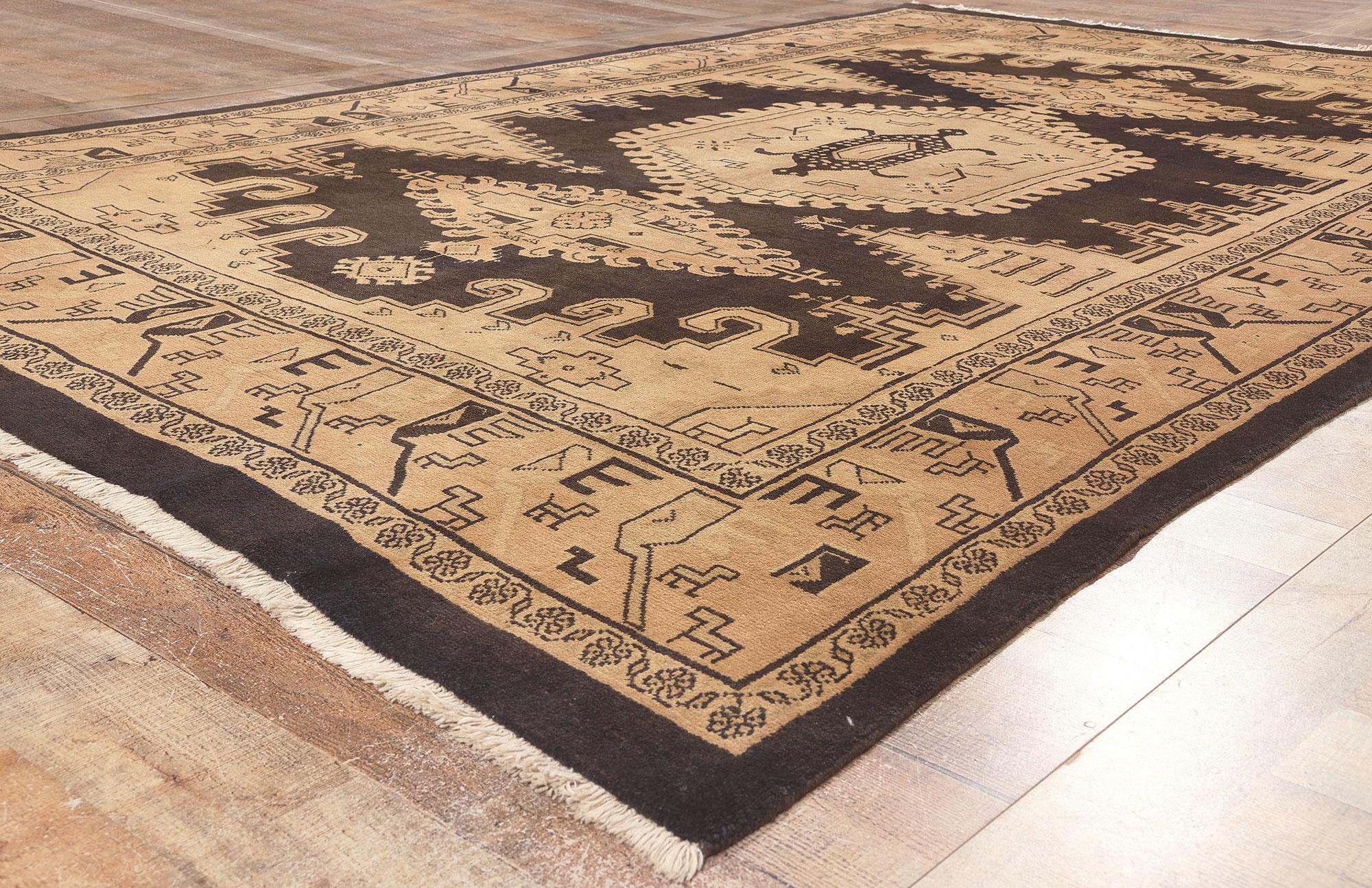 Wool Vintage Persian Mahal Rug, Luxury Lodge Meets Warm Global Style For Sale