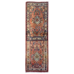 Vintage Persian Mahal Rug on Rug Design Peach Pure Wool Hand Knotted Runner Rug