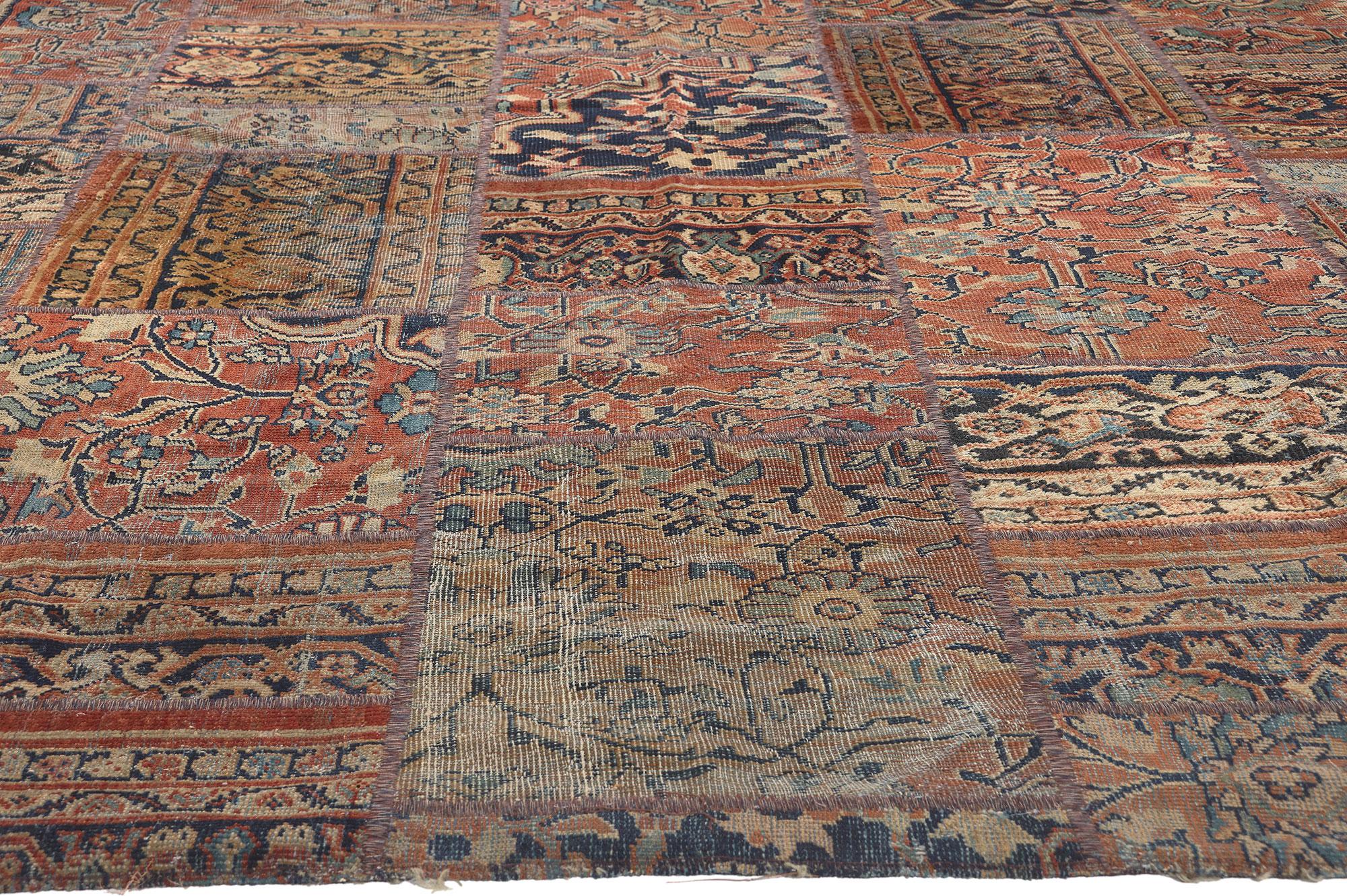 Vintage Persian Mahal Rug, Rugged Beauty Meets Rustic Modern Industrial In Distressed Condition For Sale In Dallas, TX