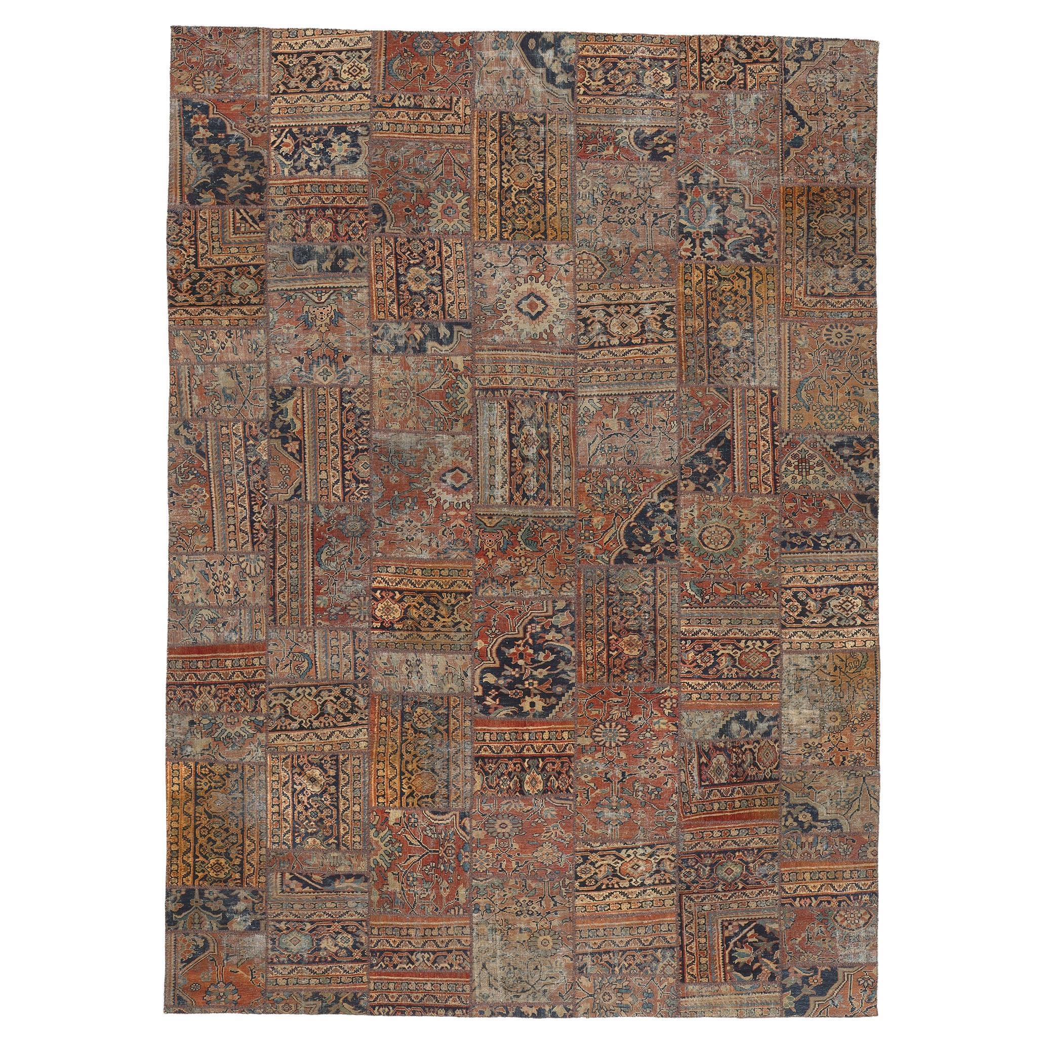 Vintage Persian Mahal Rug, Rugged Beauty Meets Rustic Modern Industrial For Sale