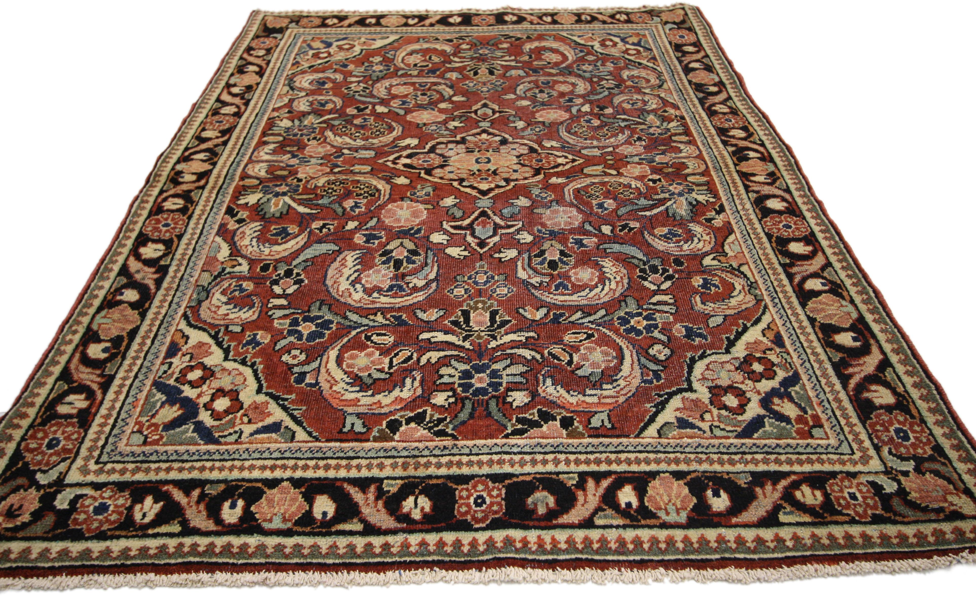 Arts and Crafts Vintage Persian Mahal Rug with English Traditional Style For Sale