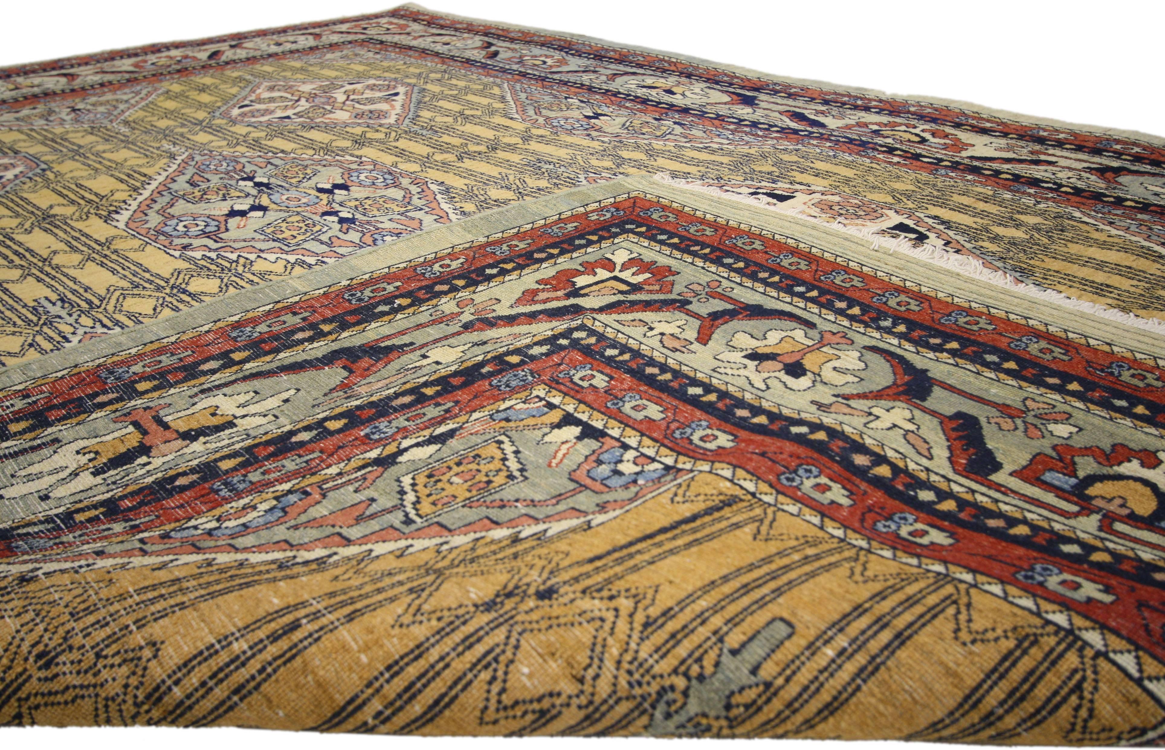 Hand-Knotted Vintage Persian Mahal Rug with Modern Retro Art Deco Style For Sale