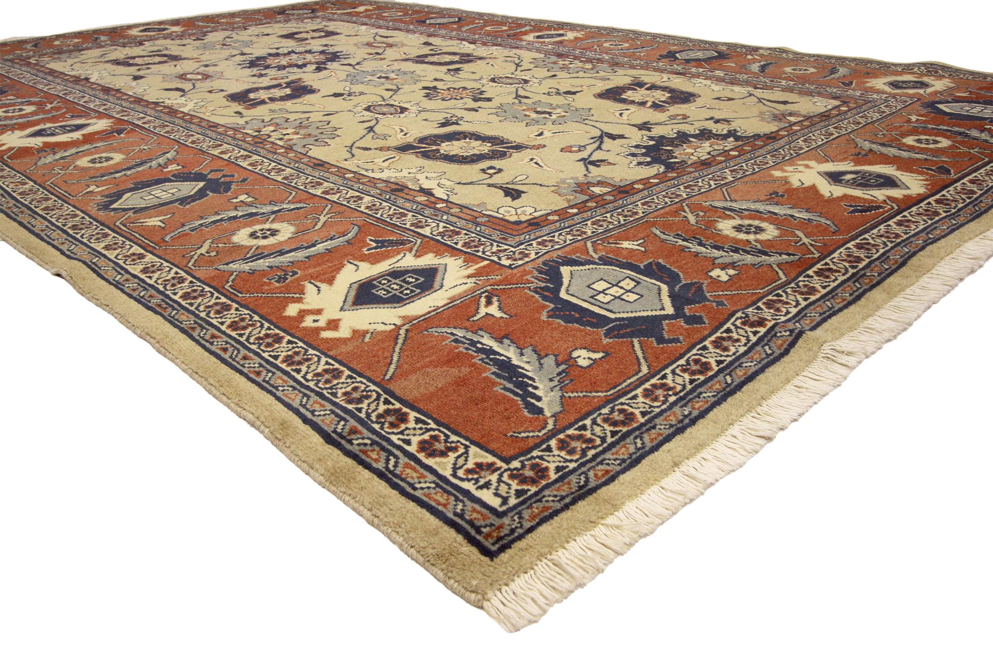 75849 Vintage Persian Mahal Rug, 07'01 X 10'06. Originating from the Mahallat region in central Northwestern Iran, Persian Mahal rugs emerge as exquisite embodiments of unparalleled craftsmanship and distinctive characteristics. These rugs are