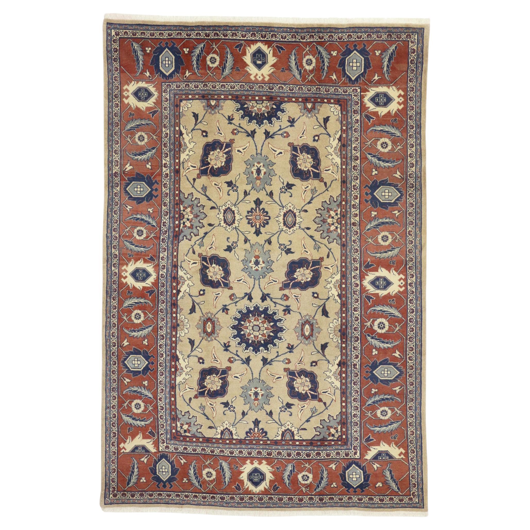 Tapis persan Mahal vintage aux couleurs terreuses