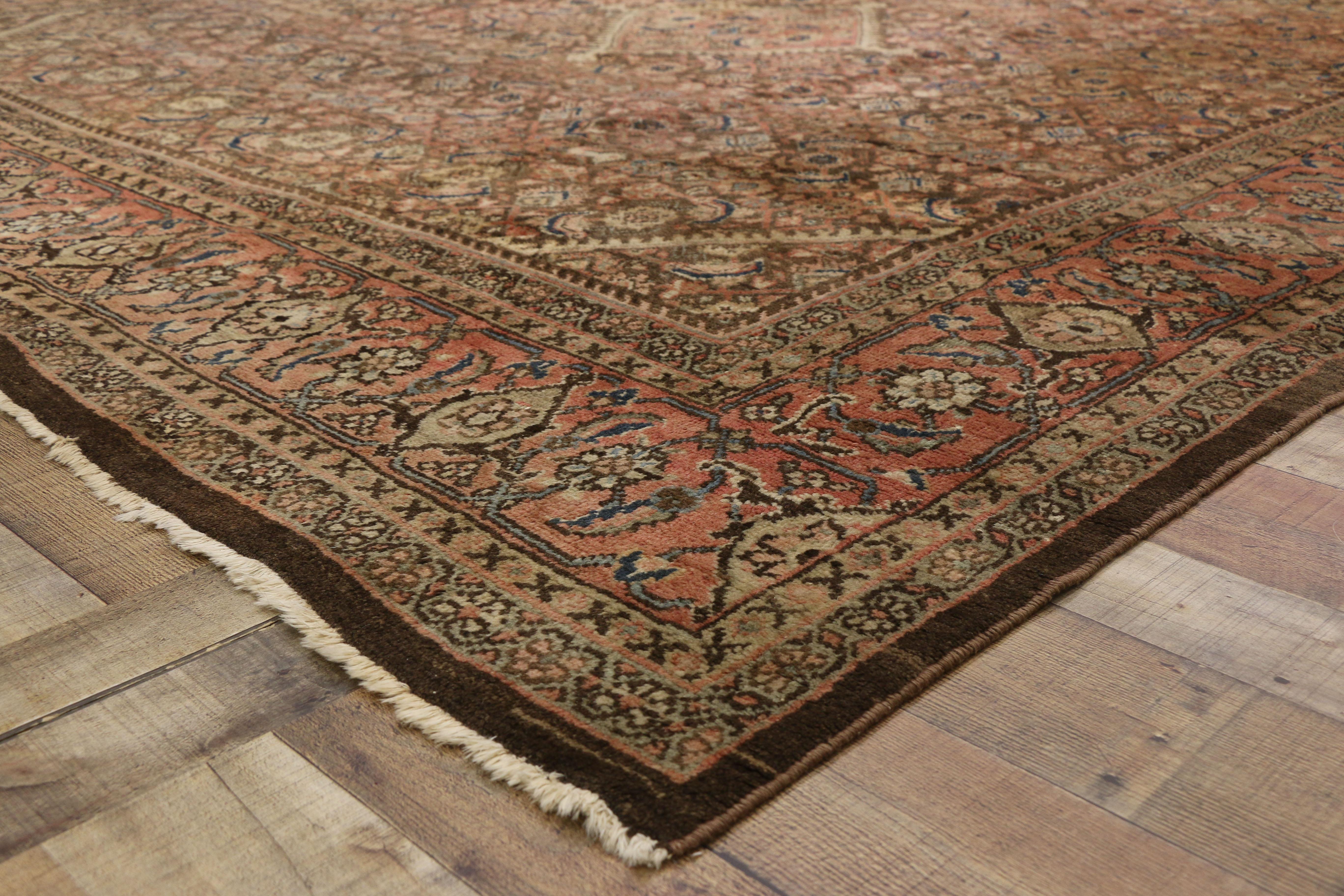Rustic Vintage Persian Mahal Rug with English Country Cottage Style