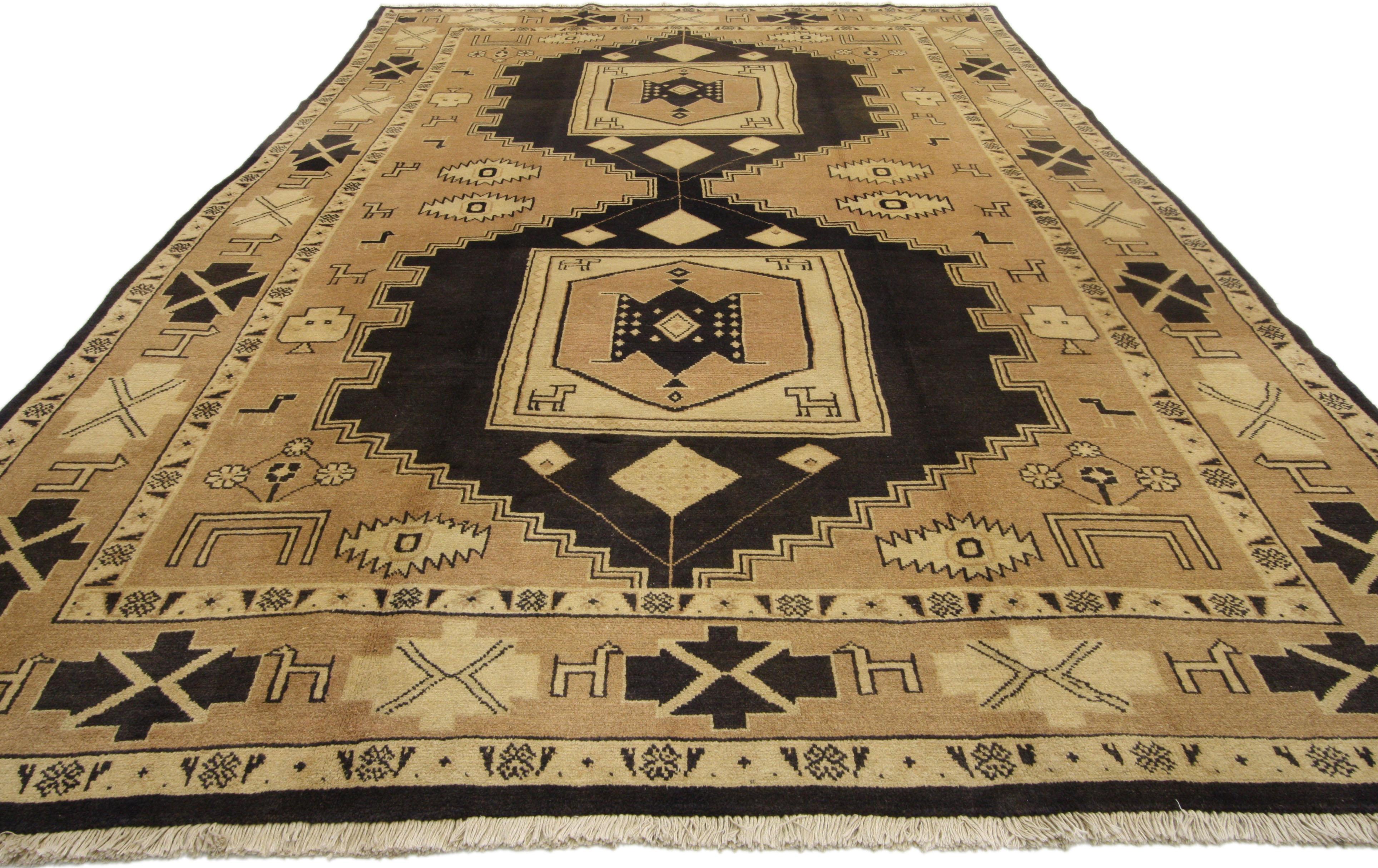 Hand-Knotted Vintage Persian Mahal Rug with Mid-Century Modern Tribal Style For Sale