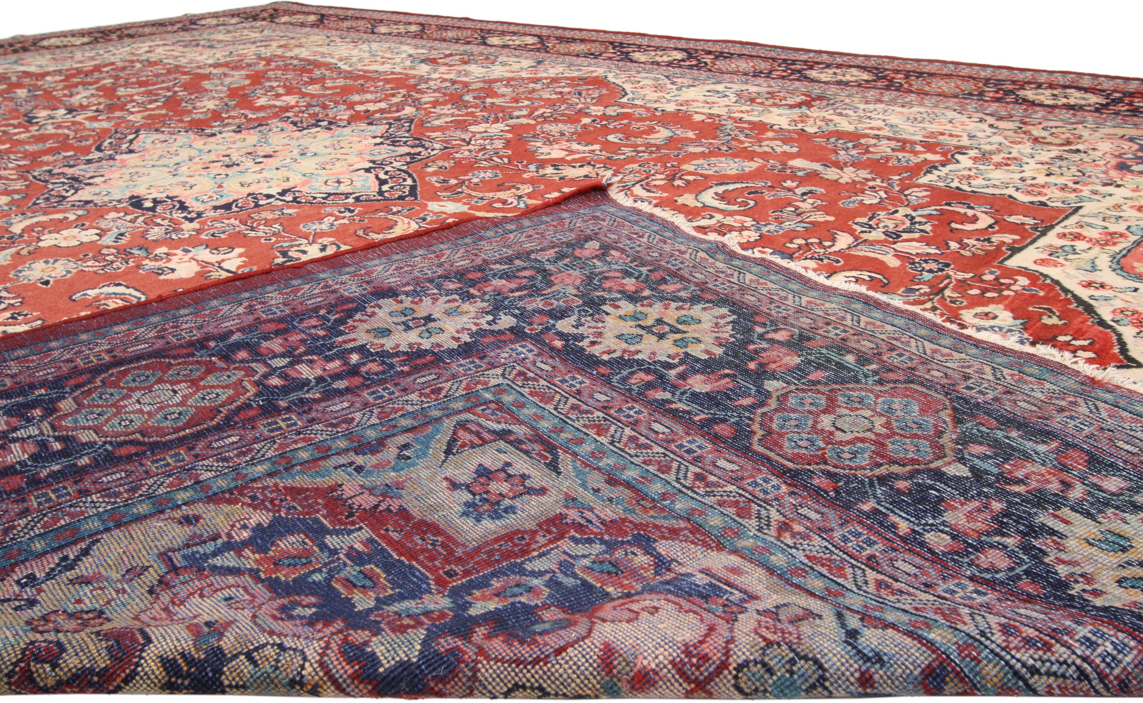 Hand-Knotted Vintage Persian Mahal Rug with Old World French Victorian Style