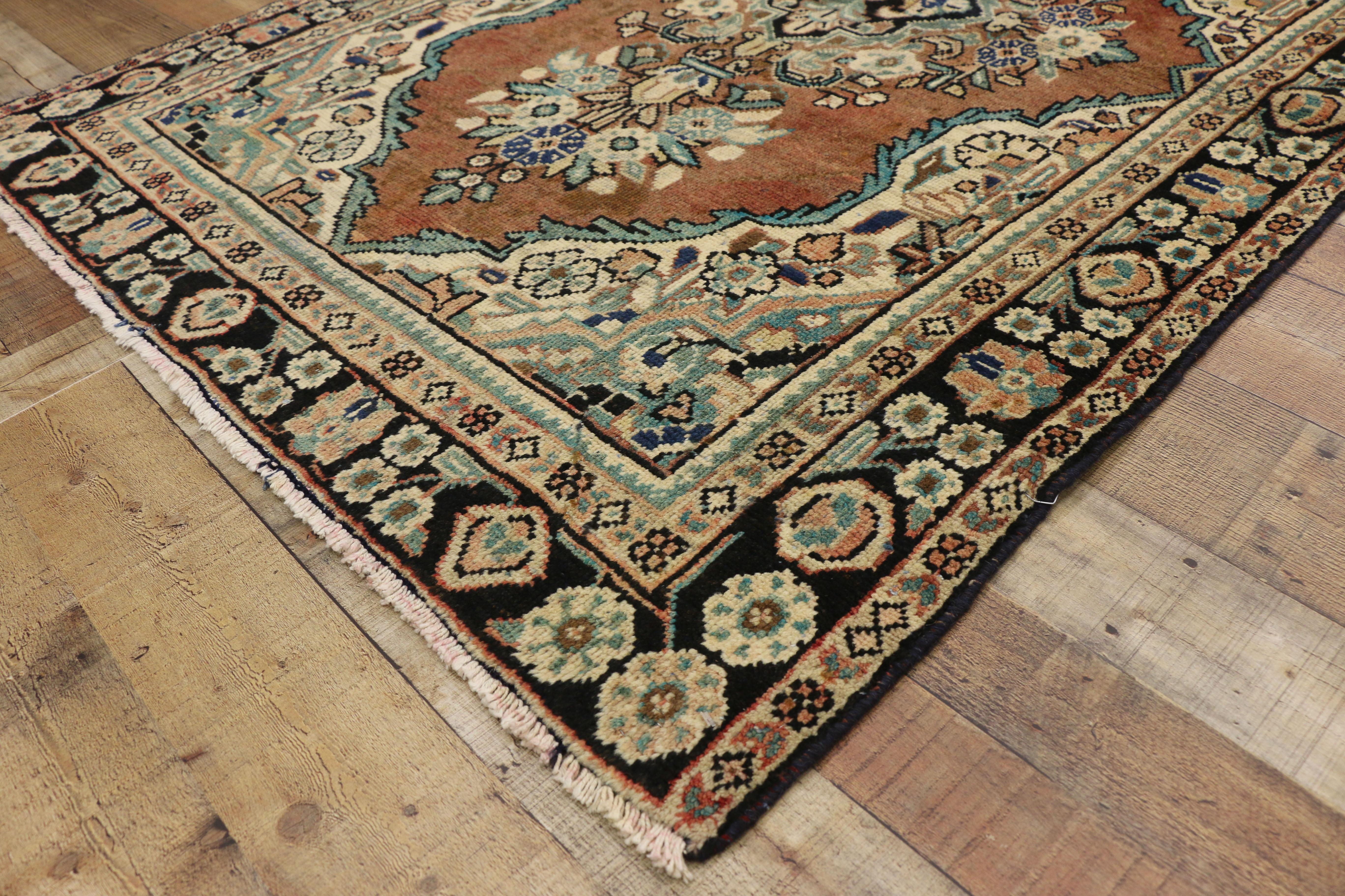 Hand-Knotted Vintage Persian Mahal Rug with Rustic English Country Cottage Style For Sale