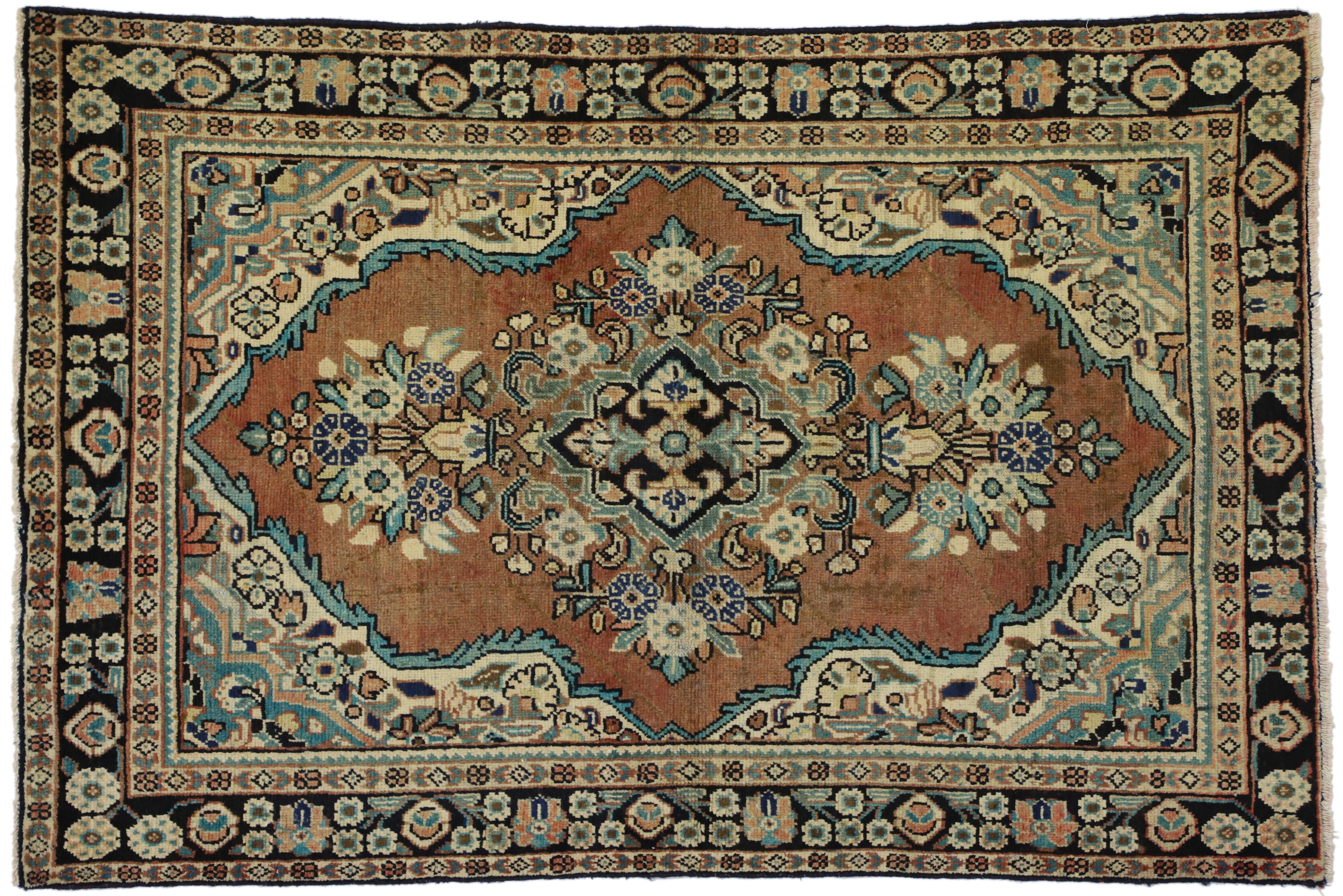 Wool Vintage Persian Mahal Rug with Rustic English Country Cottage Style For Sale