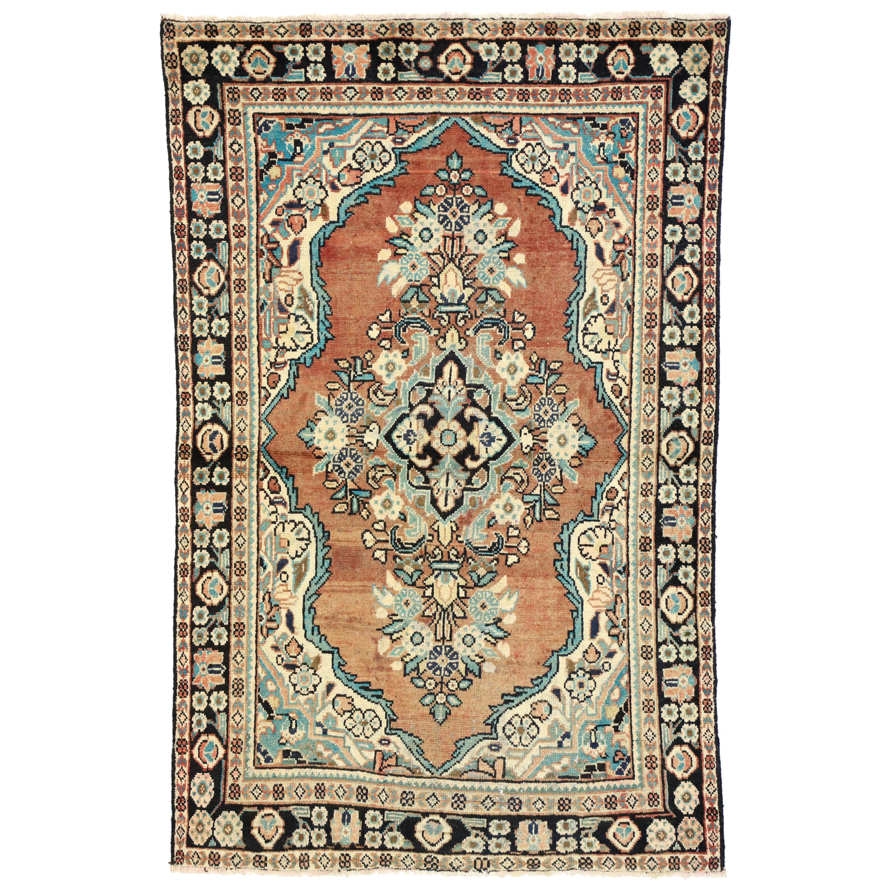 Vintage Persian Mahal Rug with Rustic English Country Cottage Style For Sale