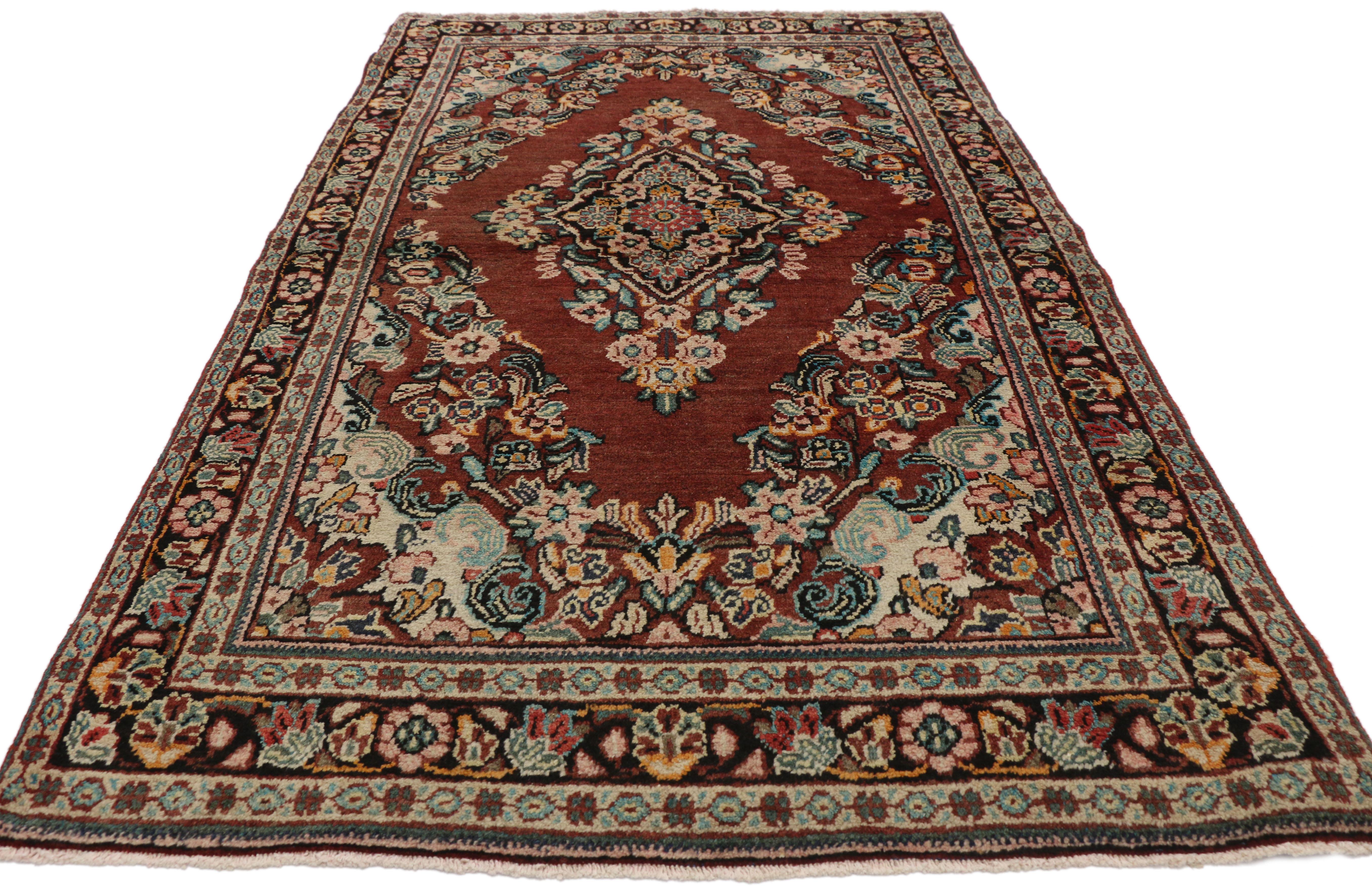 Hand-Knotted Vintage Persian Mahal Rug with Rustic English Country Style For Sale