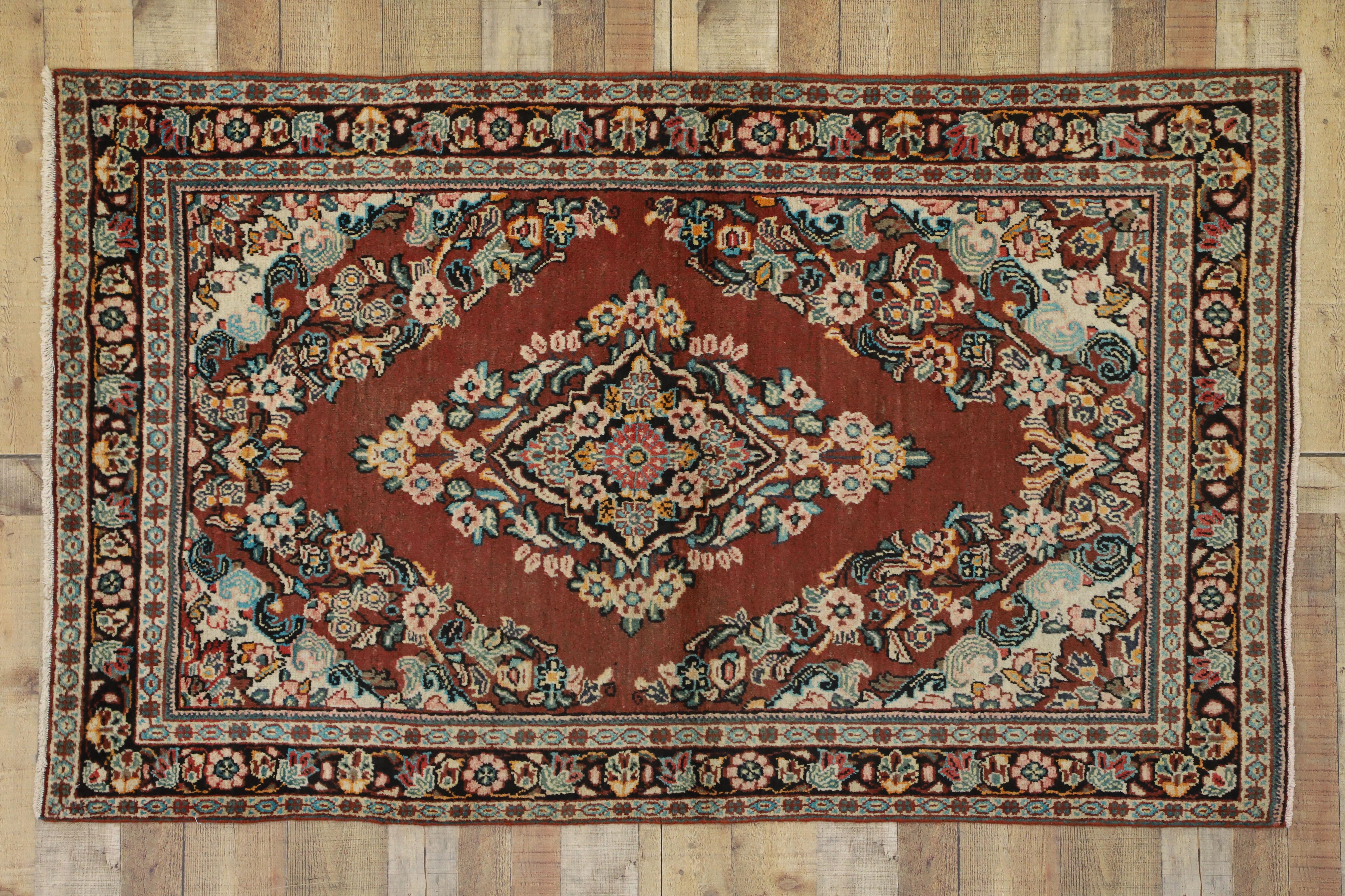 Vintage Persian Mahal Rug with Rustic English Country Style For Sale 2