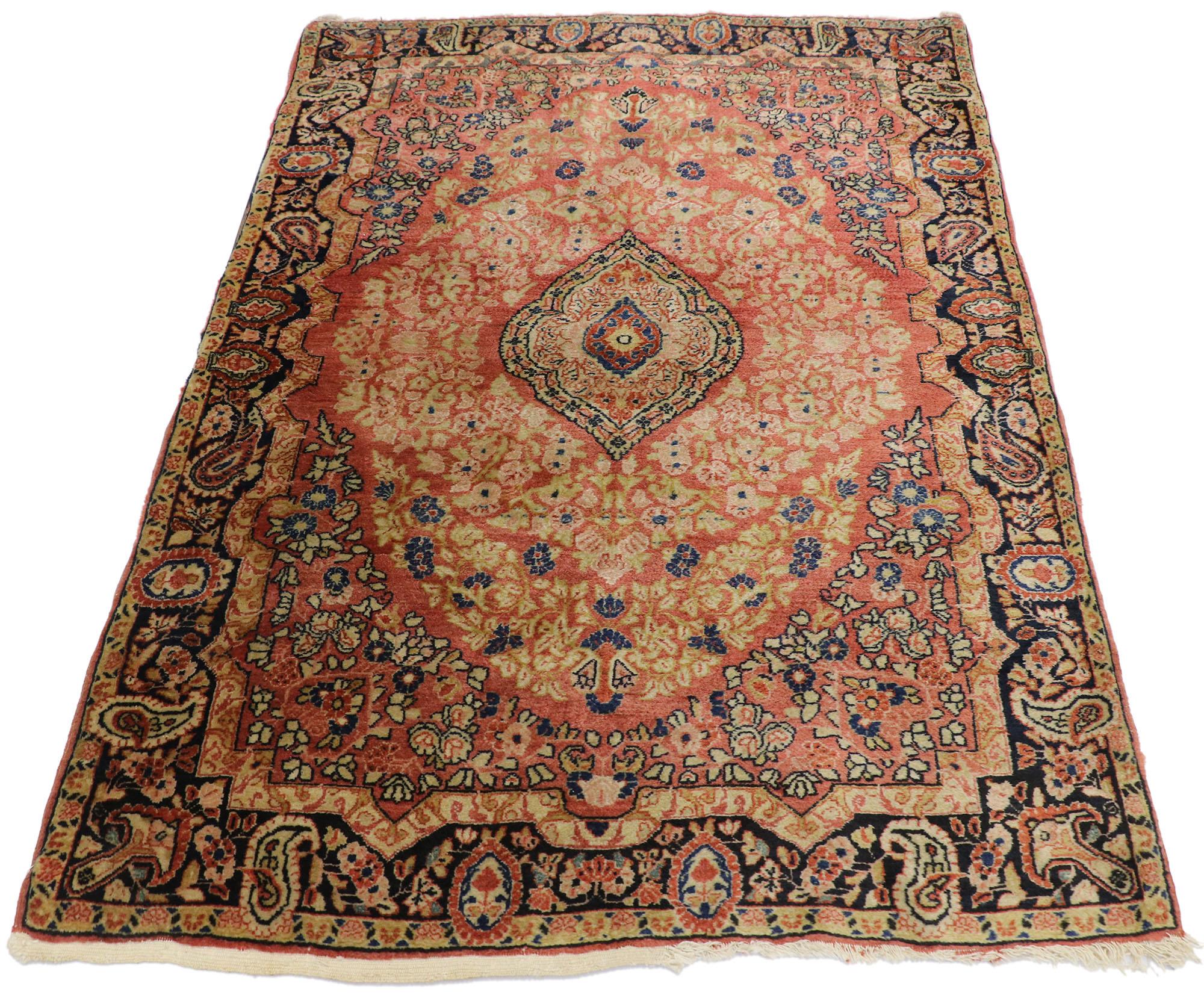 Kirman Vintage Persian Mahal Rug with Rustic Romantic Traditional Style For Sale