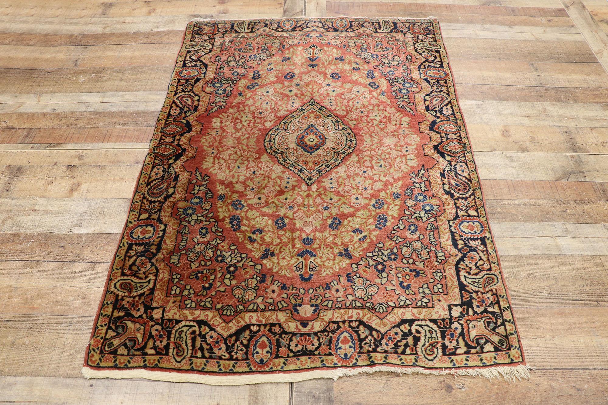 Wool Vintage Persian Mahal Rug with Rustic Romantic Traditional Style For Sale