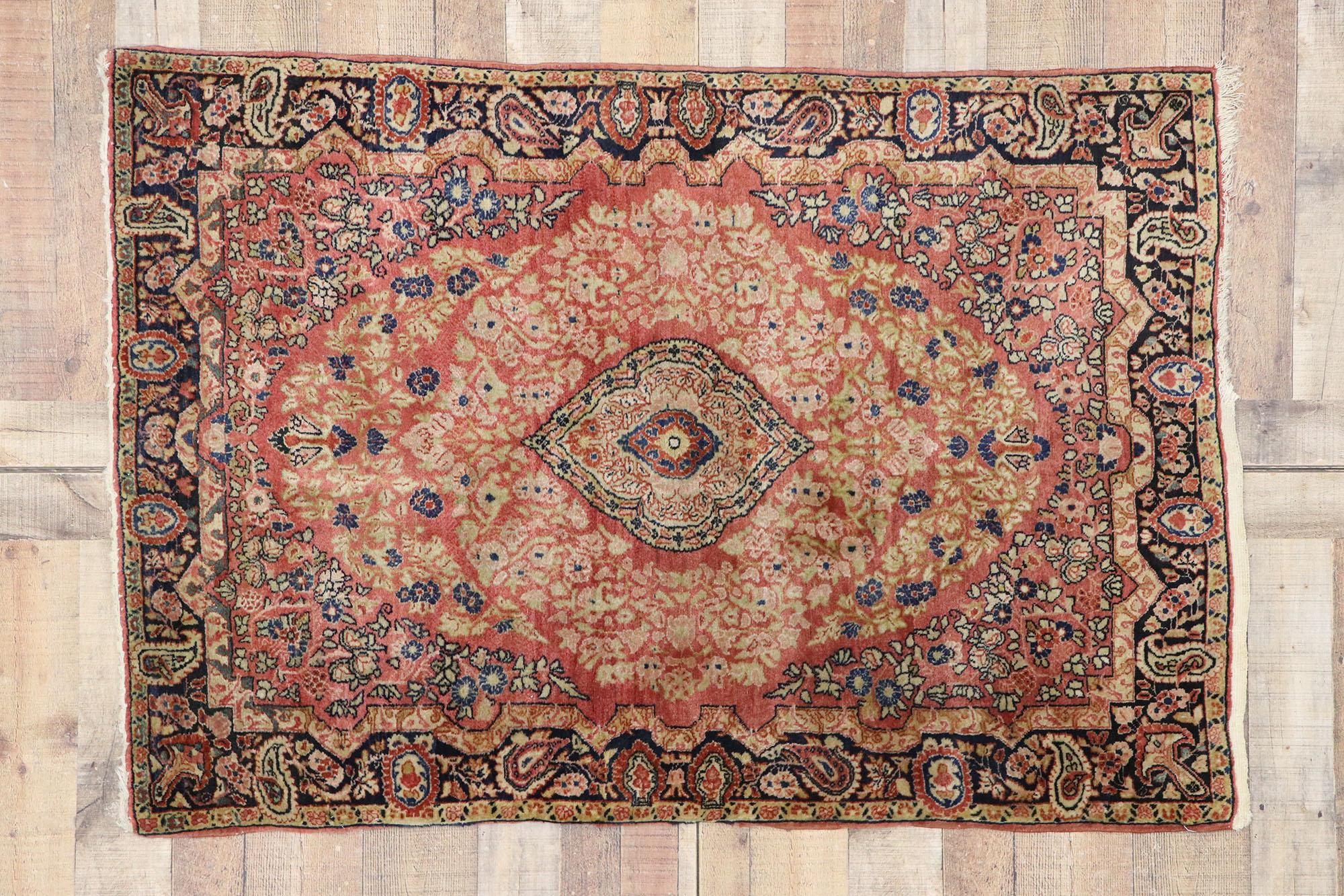 Lana Tappeto persiano vintage Mahal con stile rustico e romantico tradizionale in vendita