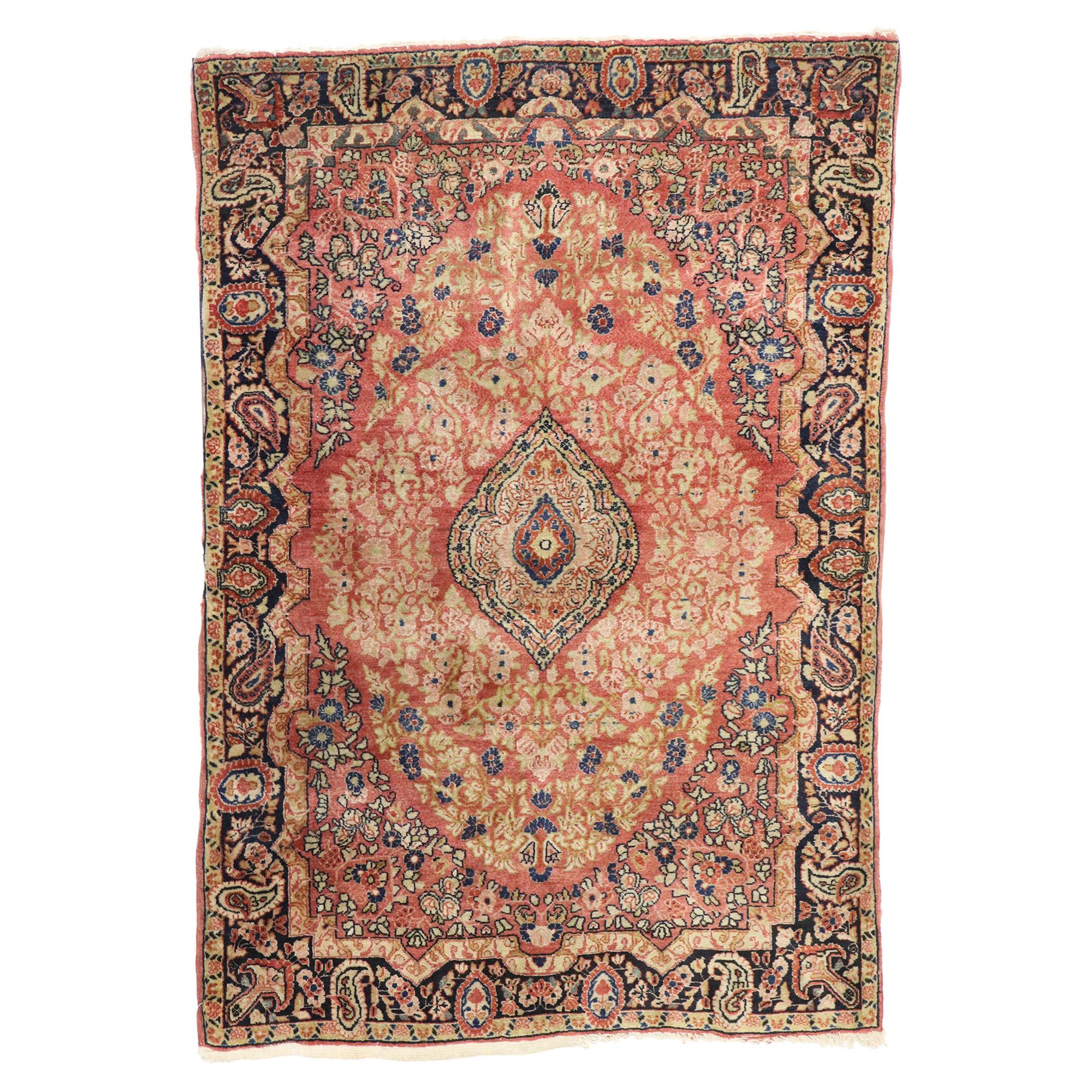 Tapis persan Mahal vintage de style traditionnel rustique et romantique