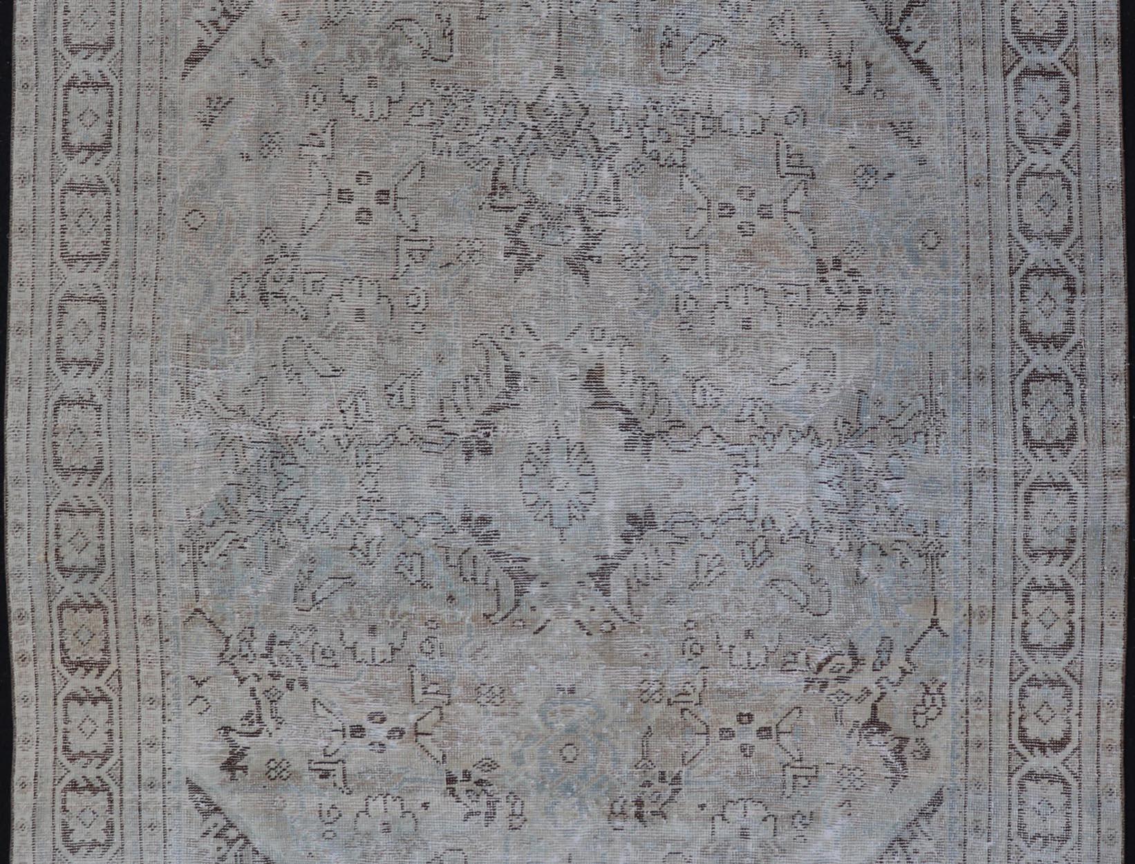 Hand-Knotted Vintage Persian Mahal Rug with Sub-Geometric Design with Small Medallion For Sale