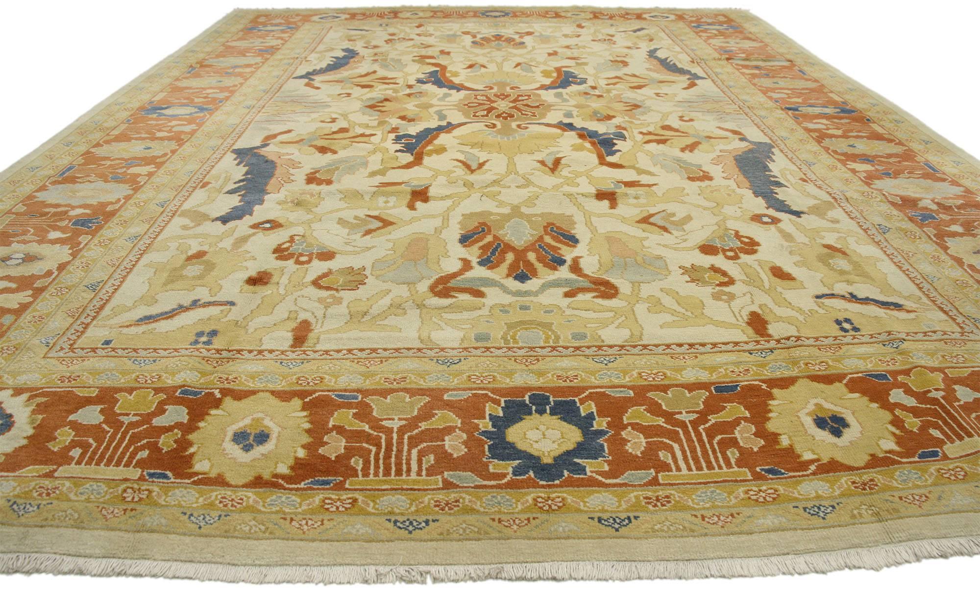 Arts and Crafts Tappeto persiano vintage Mahal con stile mediterraneo e design a foglie di falce arricciate in vendita